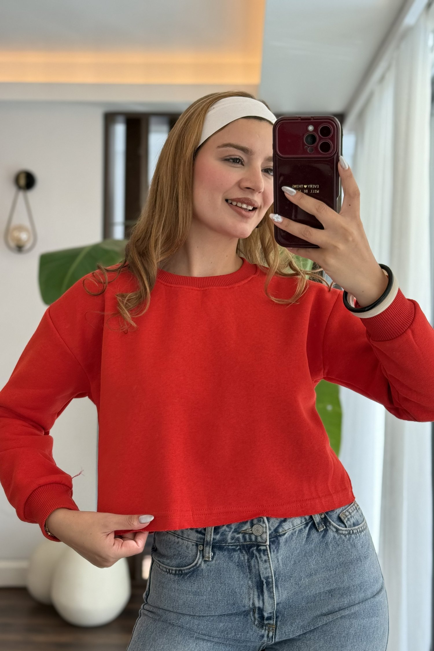Kırmızı Bisiklet Yaka Sweatshirt