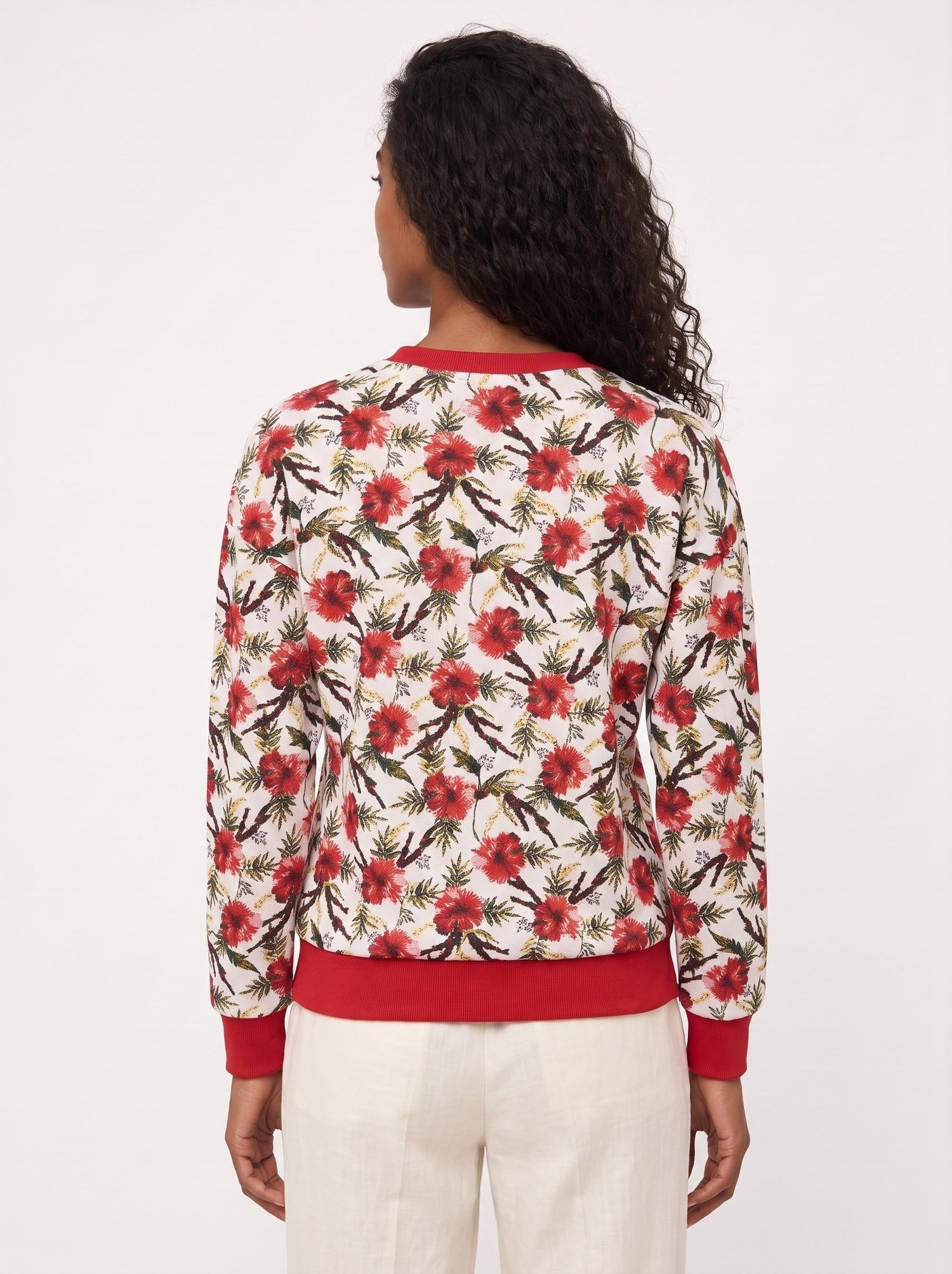 Kırmızı Çiçek Desenli Sweatshirt