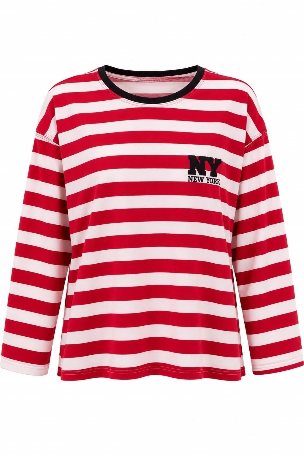 Kırmızı Çizgili Baskılı Oversize Sweatshirt