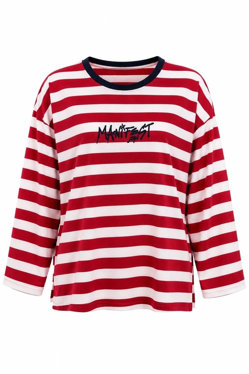 Kırmızı Çizgili Oversize Sweatshirt