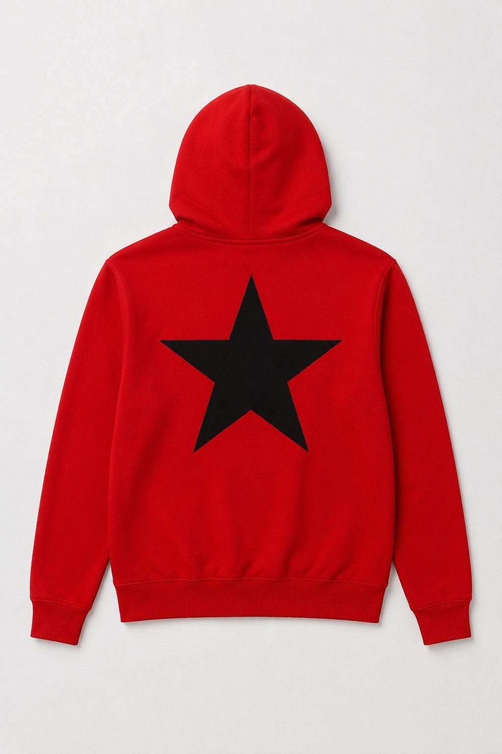 Kırmızı Kapüşonlu Yıldız Baskılı Sweatshirt