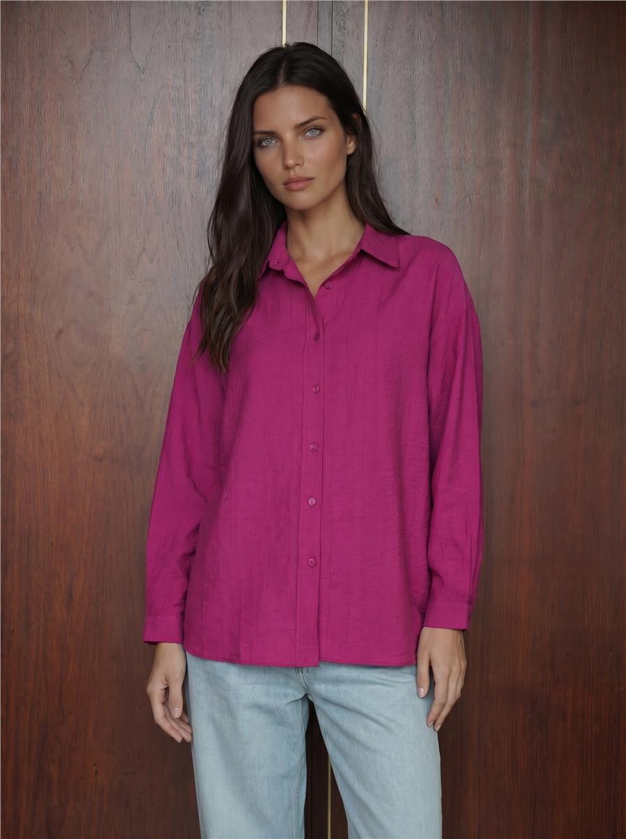 Koyu Pembe Oversize Uzun Gömlek