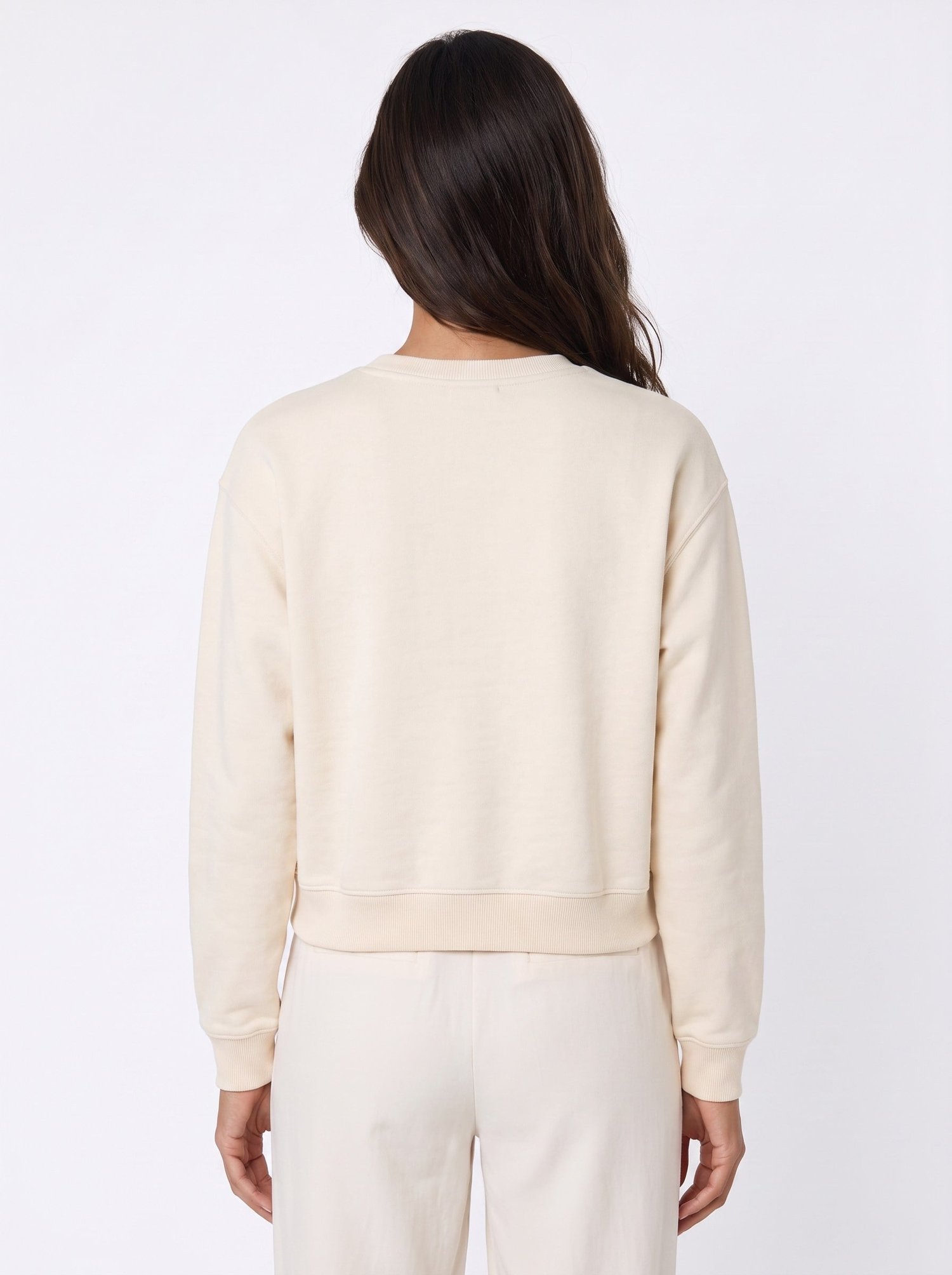 Krem Bisiklet Yaka Sweatshirt
