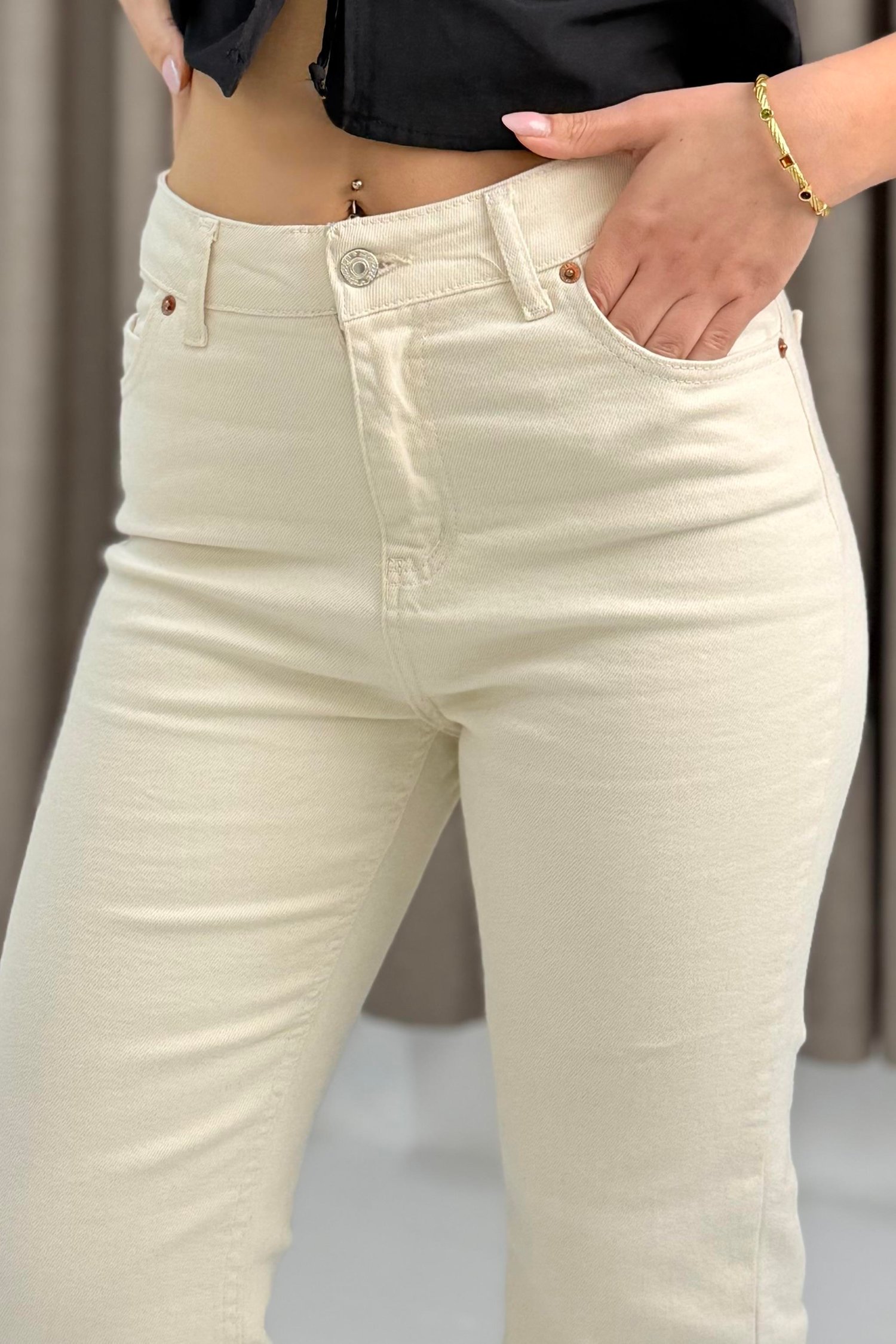 Krem Boru Paça Pantolon