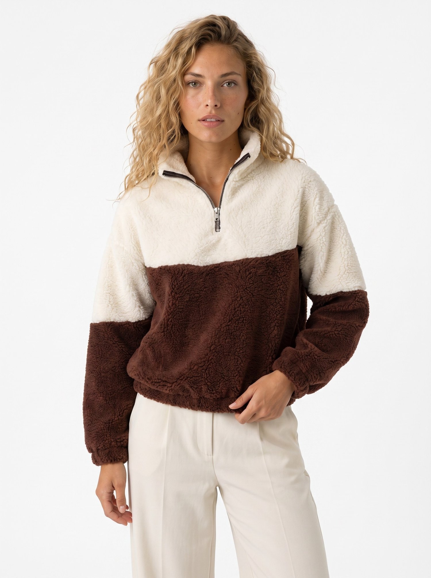 Krem Fermuarlı Welsoft Sweatshirt