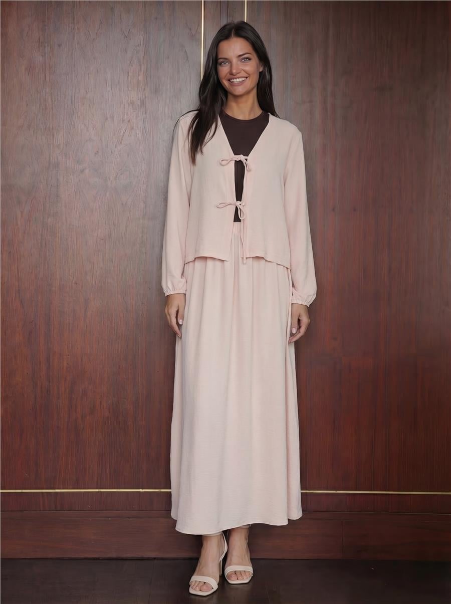 Kadın Ayrobin Kimono Etek İkili Takım 8047 - Krem