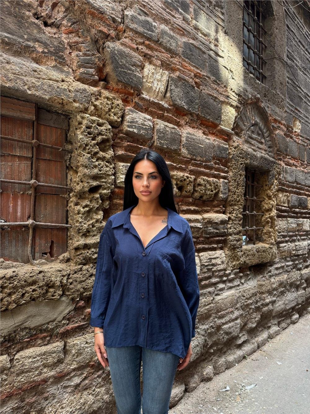 Lacı Pamuk Polyester Cepli Gömlek