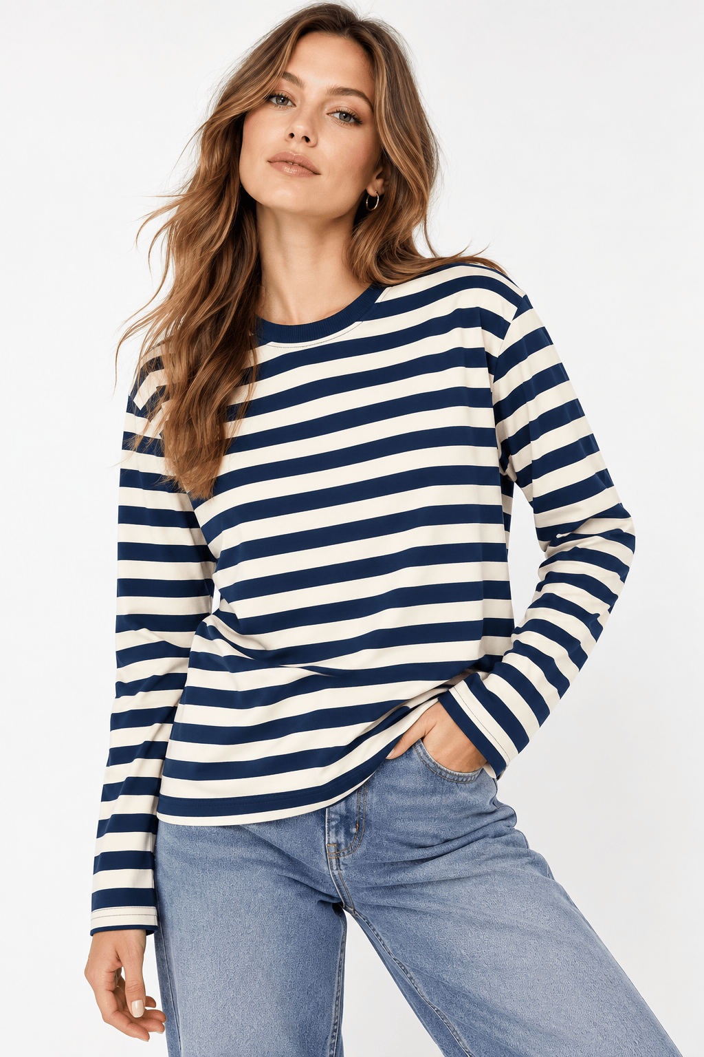 Lacivert Çizgili Desenli Sweatshirt