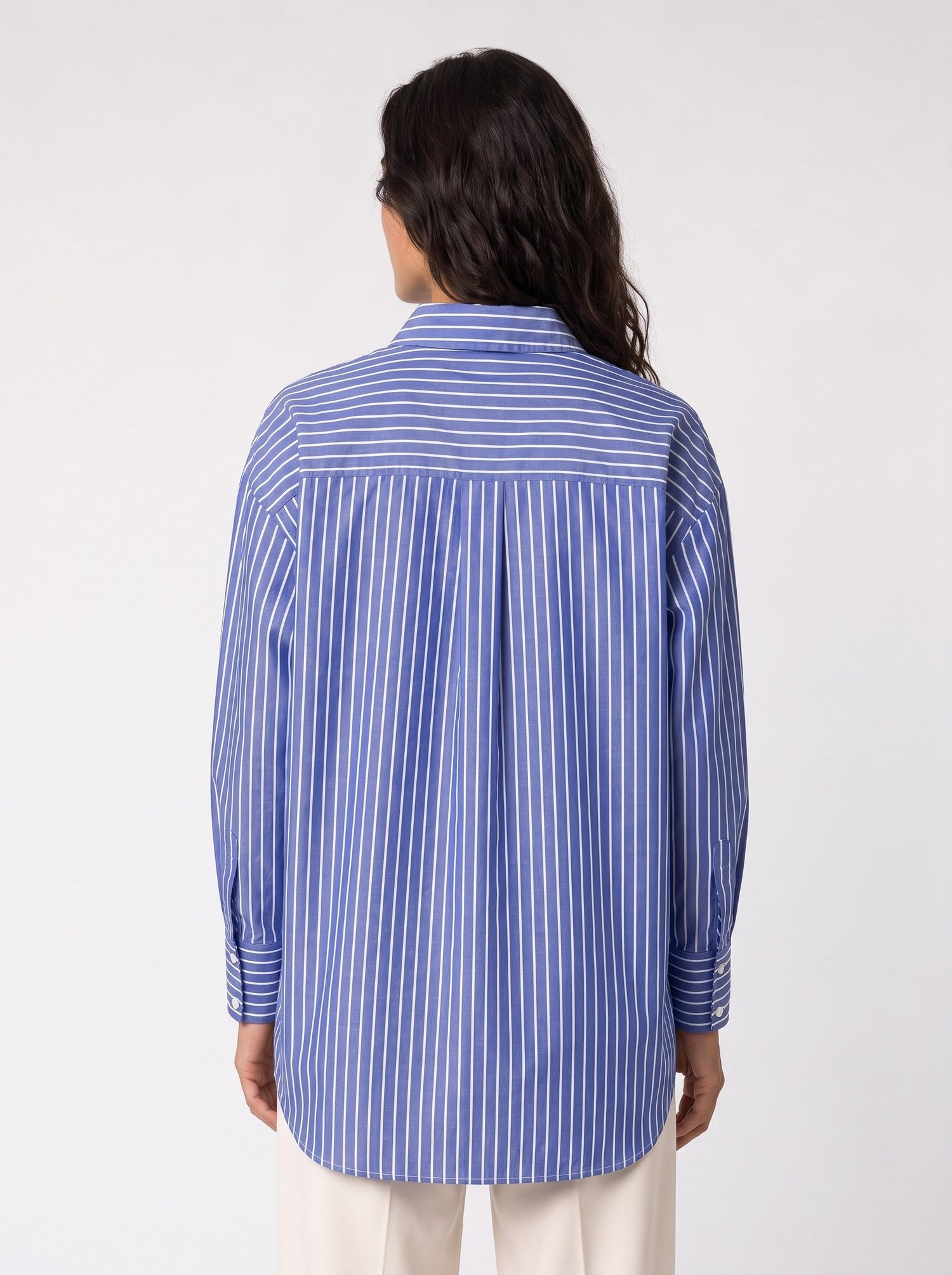 Lacivert Çizgili Oversize Gömlek