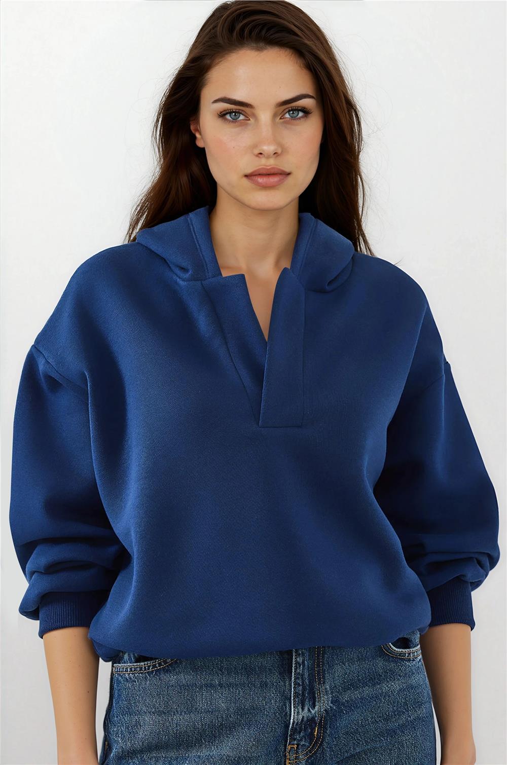 Lacivert Kapüşonlu Sweatshirt