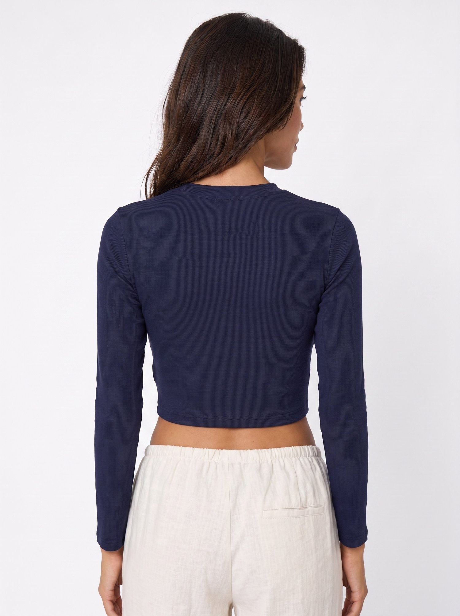 Lacivert Kurdeleli Crop Bluz