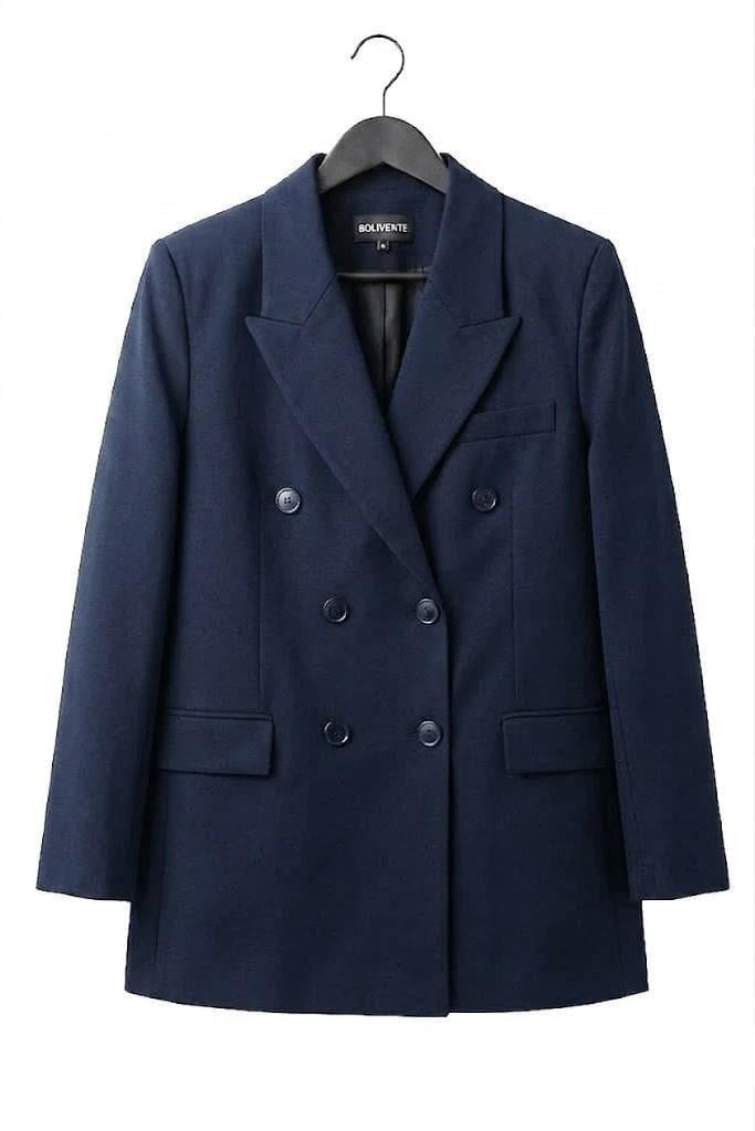 Lacivert Oversize Düğmeli Blazer Ceket