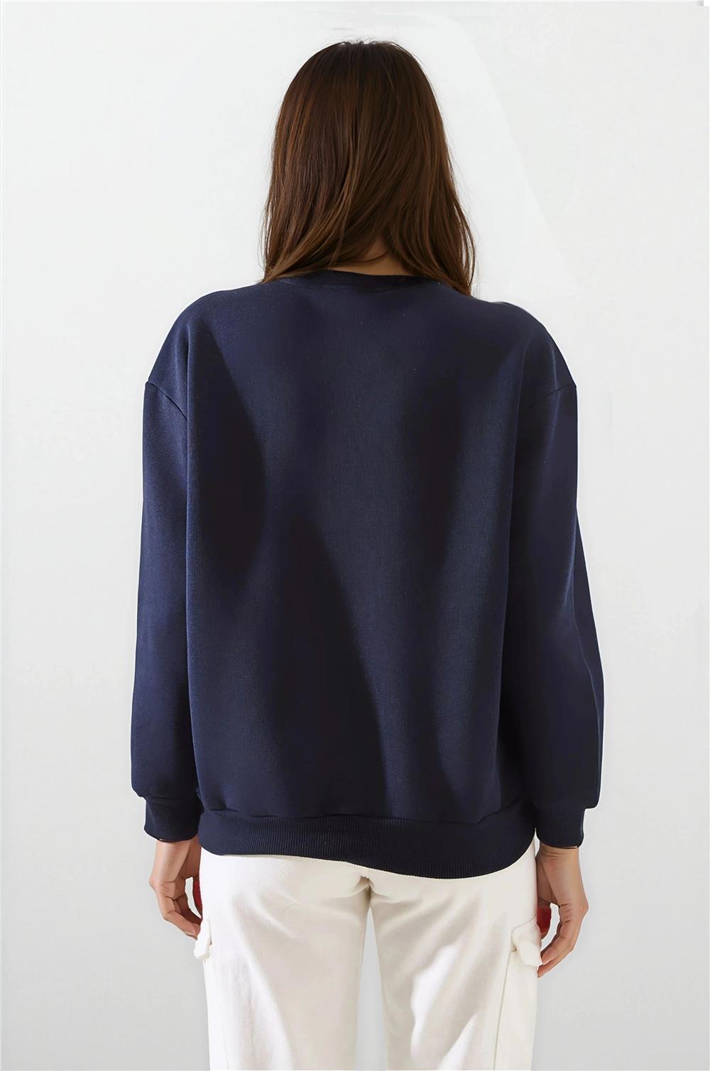 Lacivert Pati Baskılı Sweatshirt