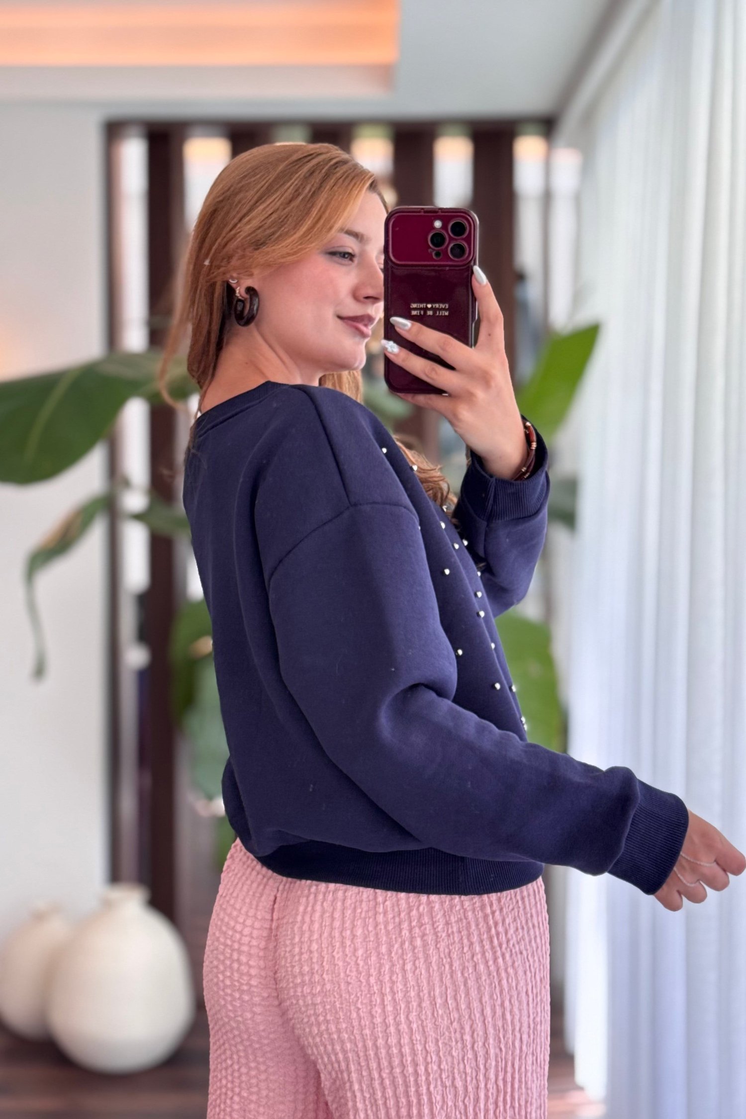 Lacivert Taş Detaylı Sweatshirt