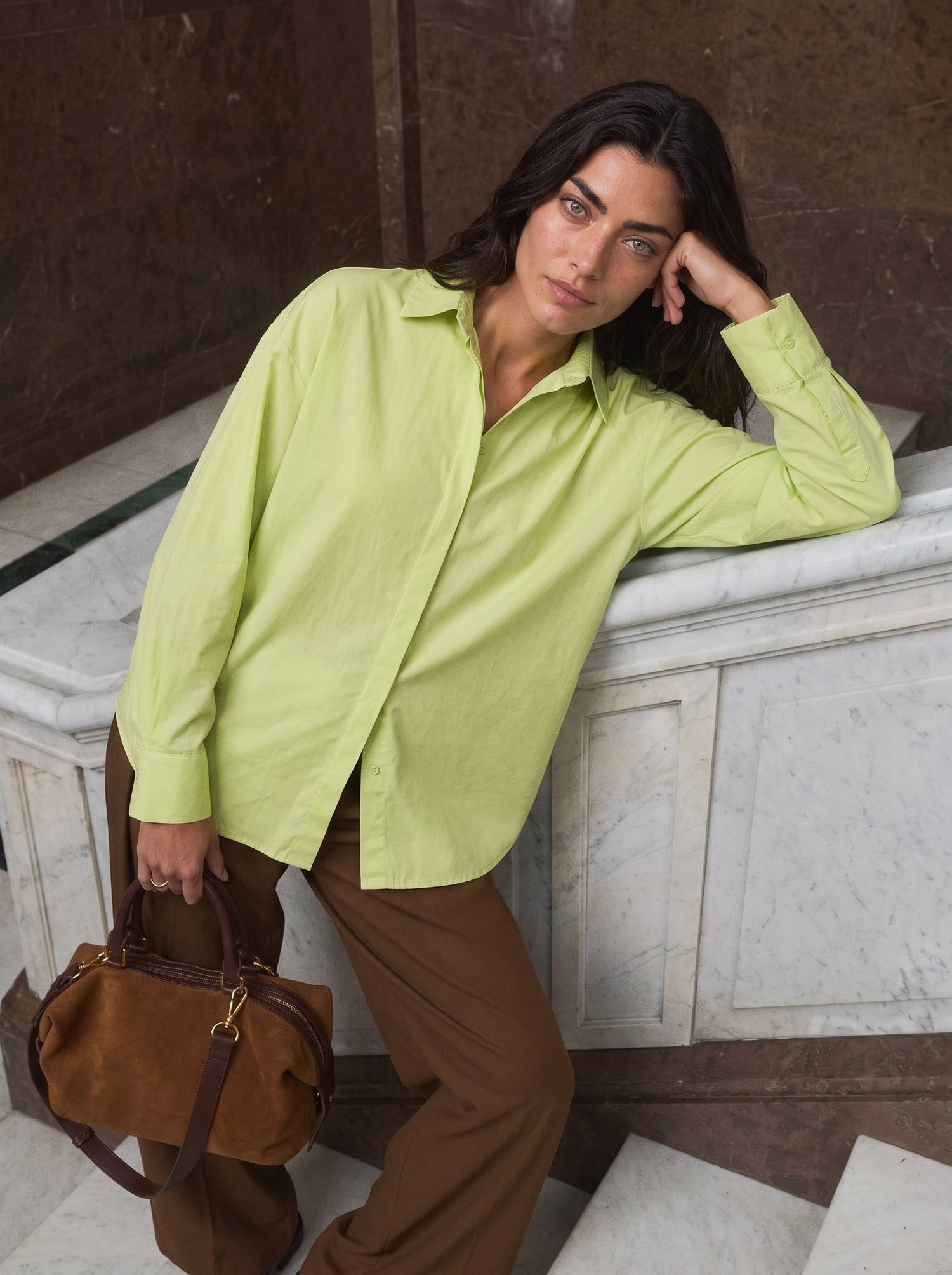 Lime Oversize Basic Gömlek