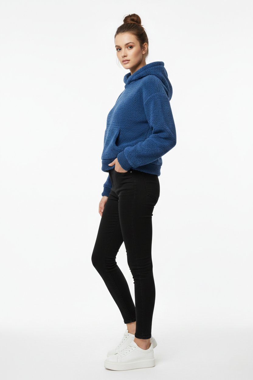 Mavi Kapüşonlu Welsoft Sweatshirt