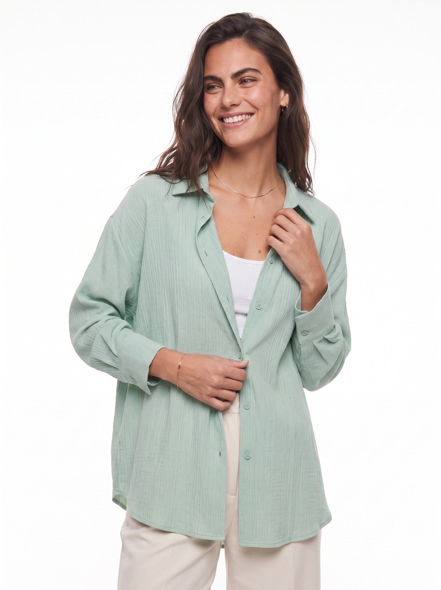 Mint Yeşili Oversize Bürümcük Gömlek
