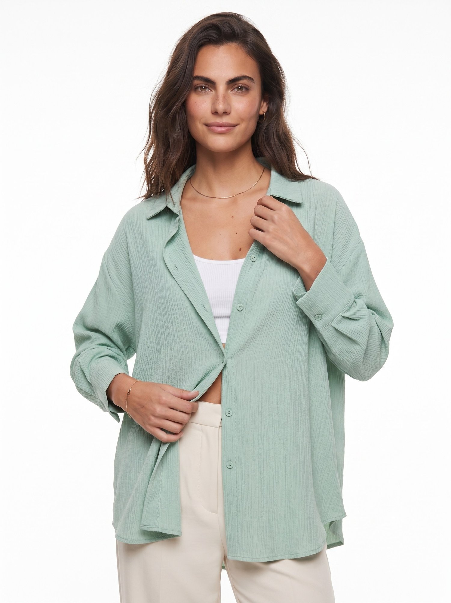 Mint Yeşili Oversize Bürümcük Gömlek