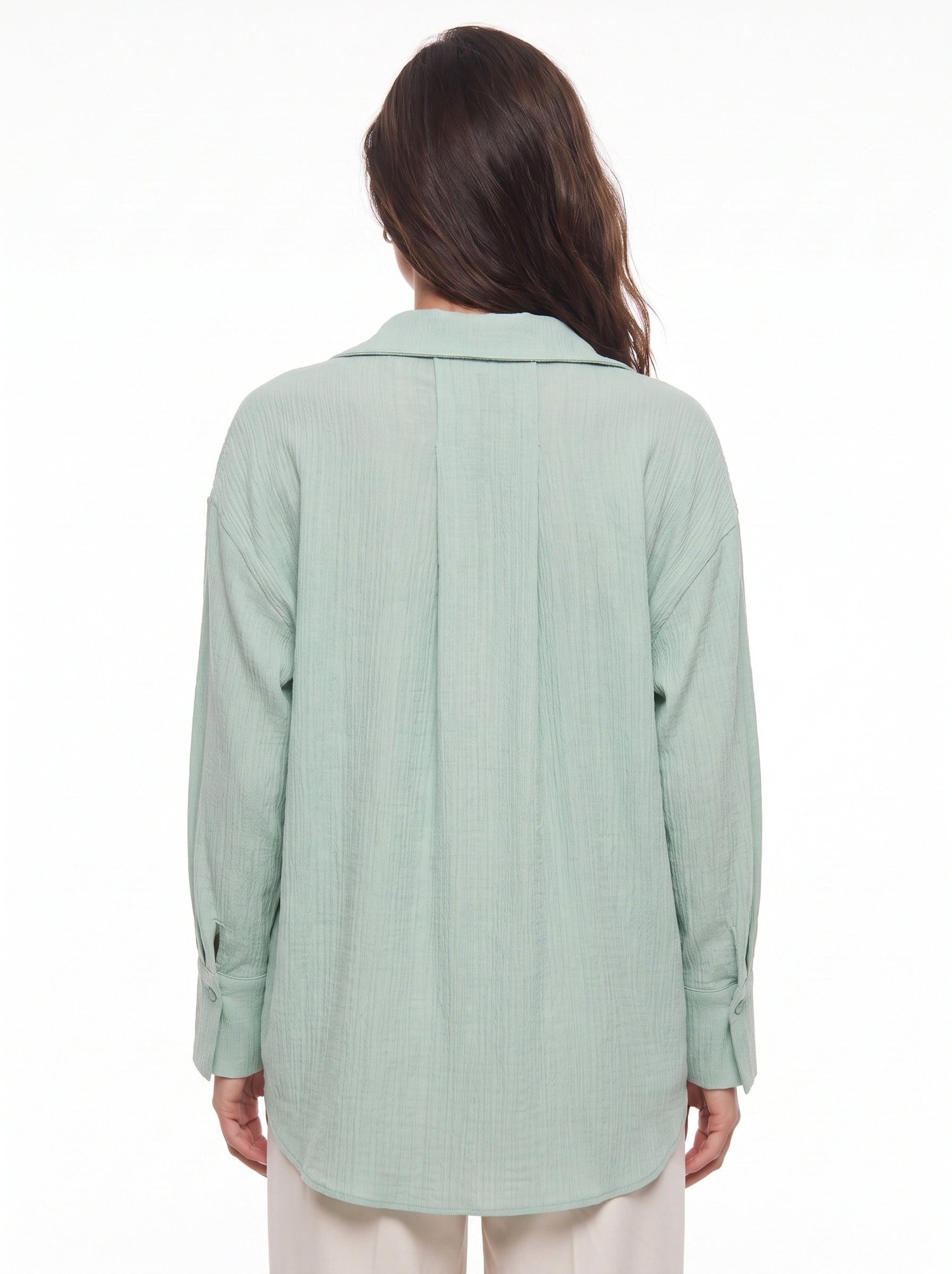 Mint Yeşili Oversize Bürümcük Gömlek