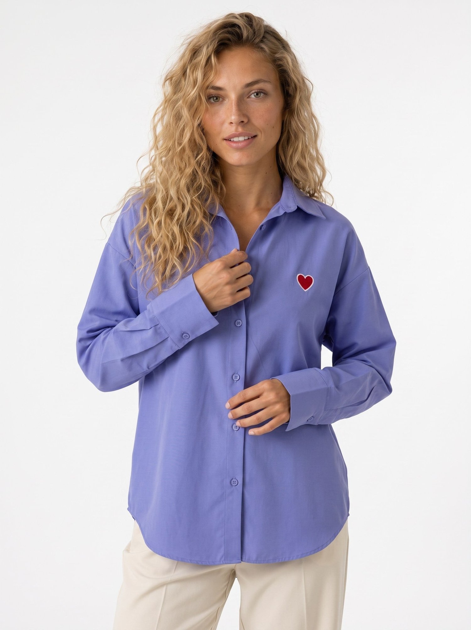Mor Kalp Nakışlı Oversize Gömlek