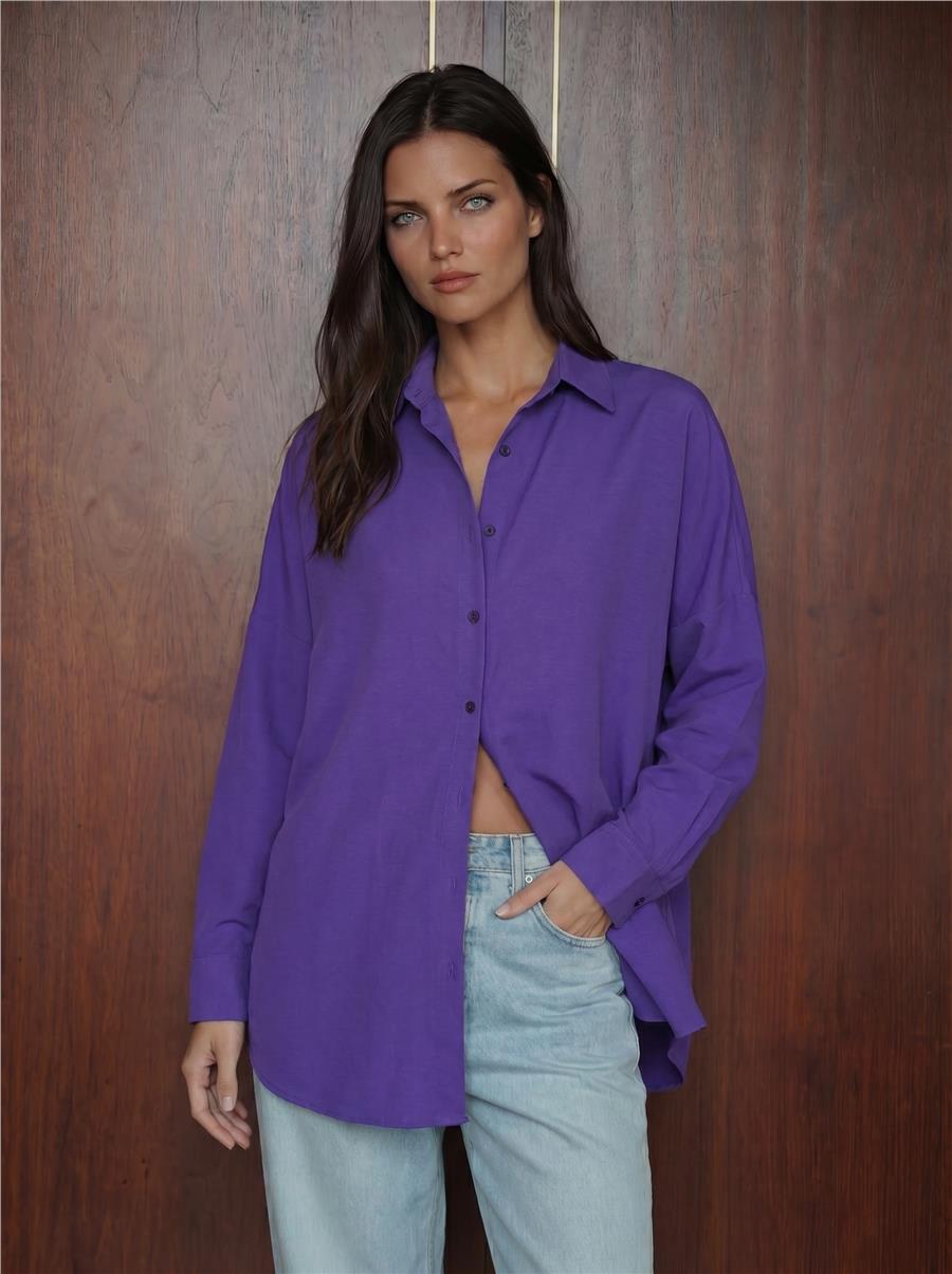 103901 Oversize Basic Tesettür Gömlek - Mor