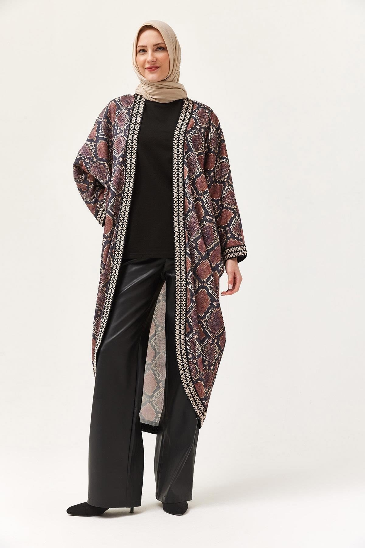 Mürdüm Şerit Detaylı Kimono