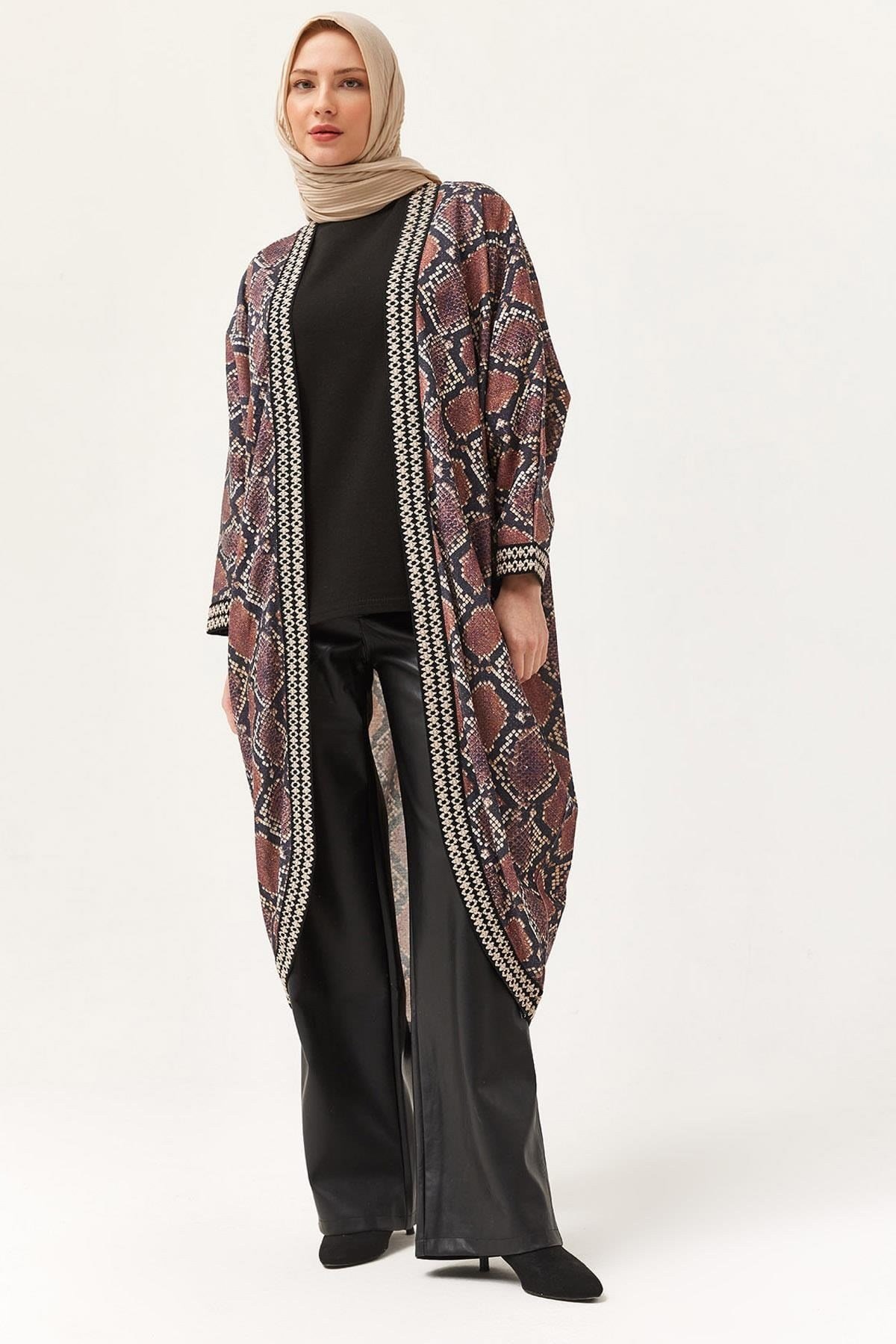 Mürdüm Şerit Detaylı Kimono