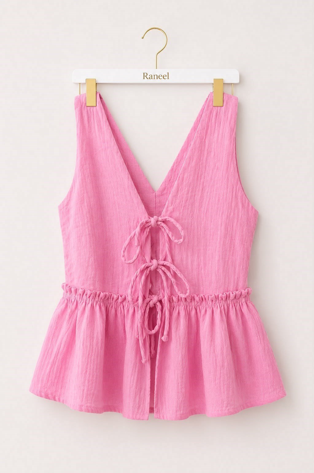 Pembe Bağcıklı Müslin Bluz