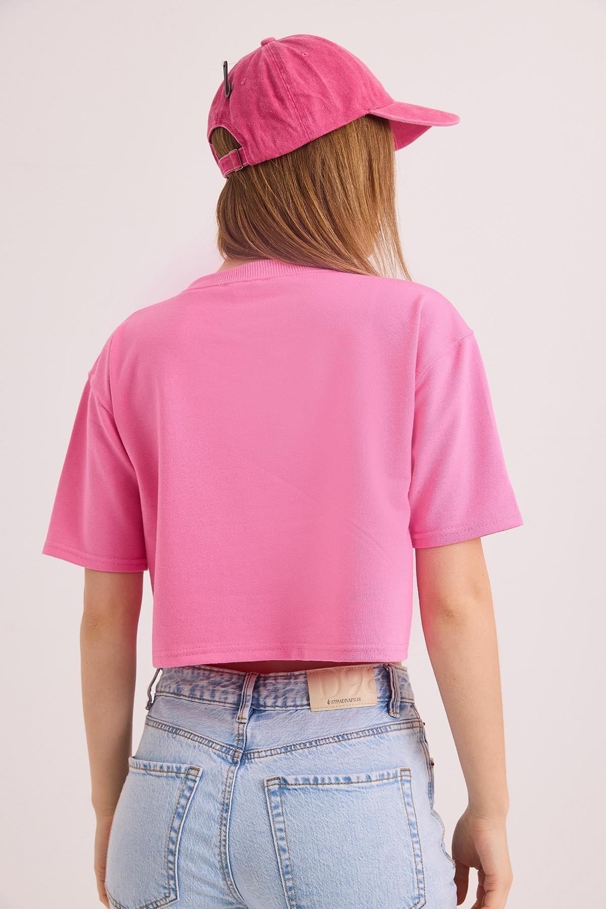 Pembe Bisiklet Yaka Crop Bluz