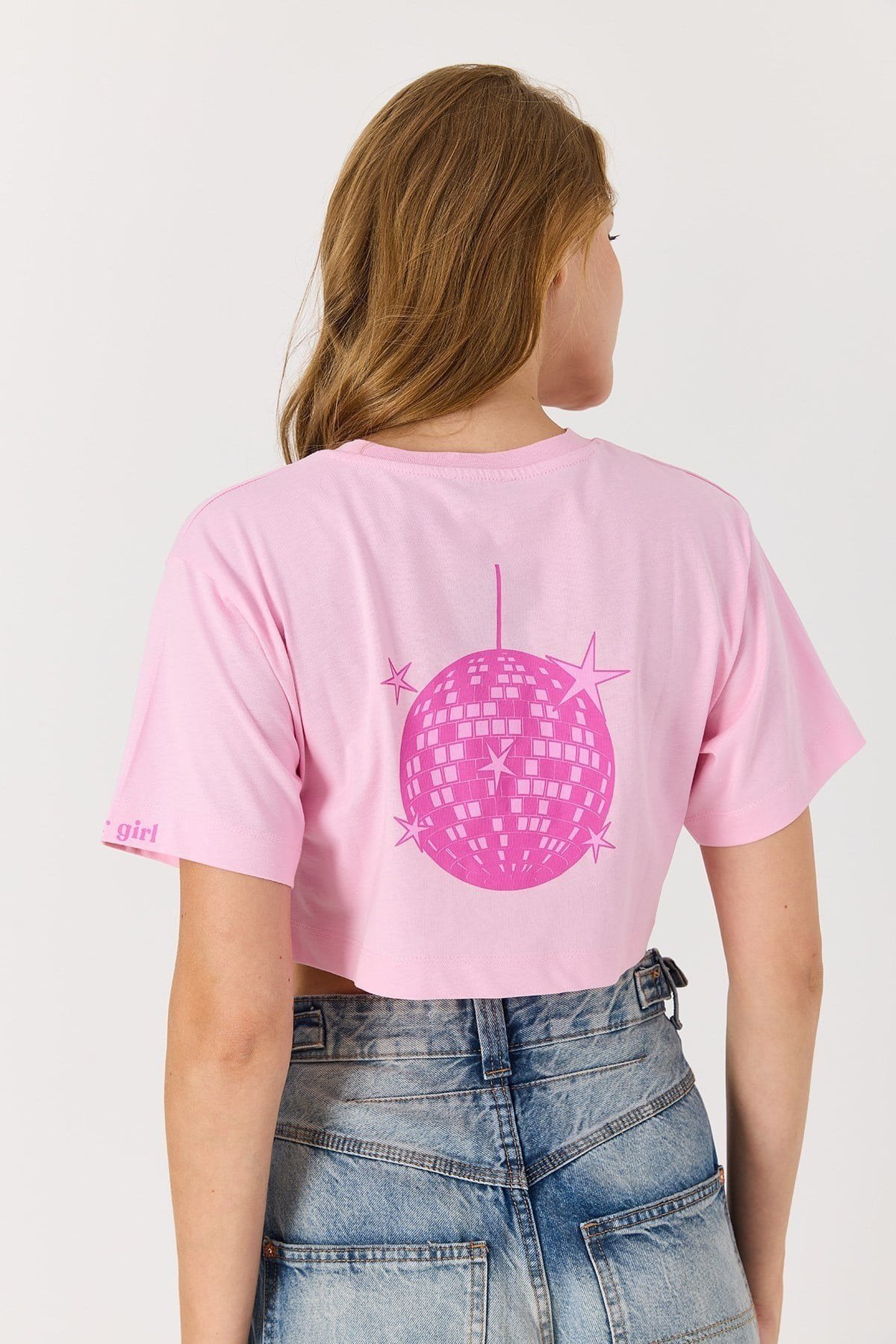 Pembe Bisiklet Yaka Crop Bluz