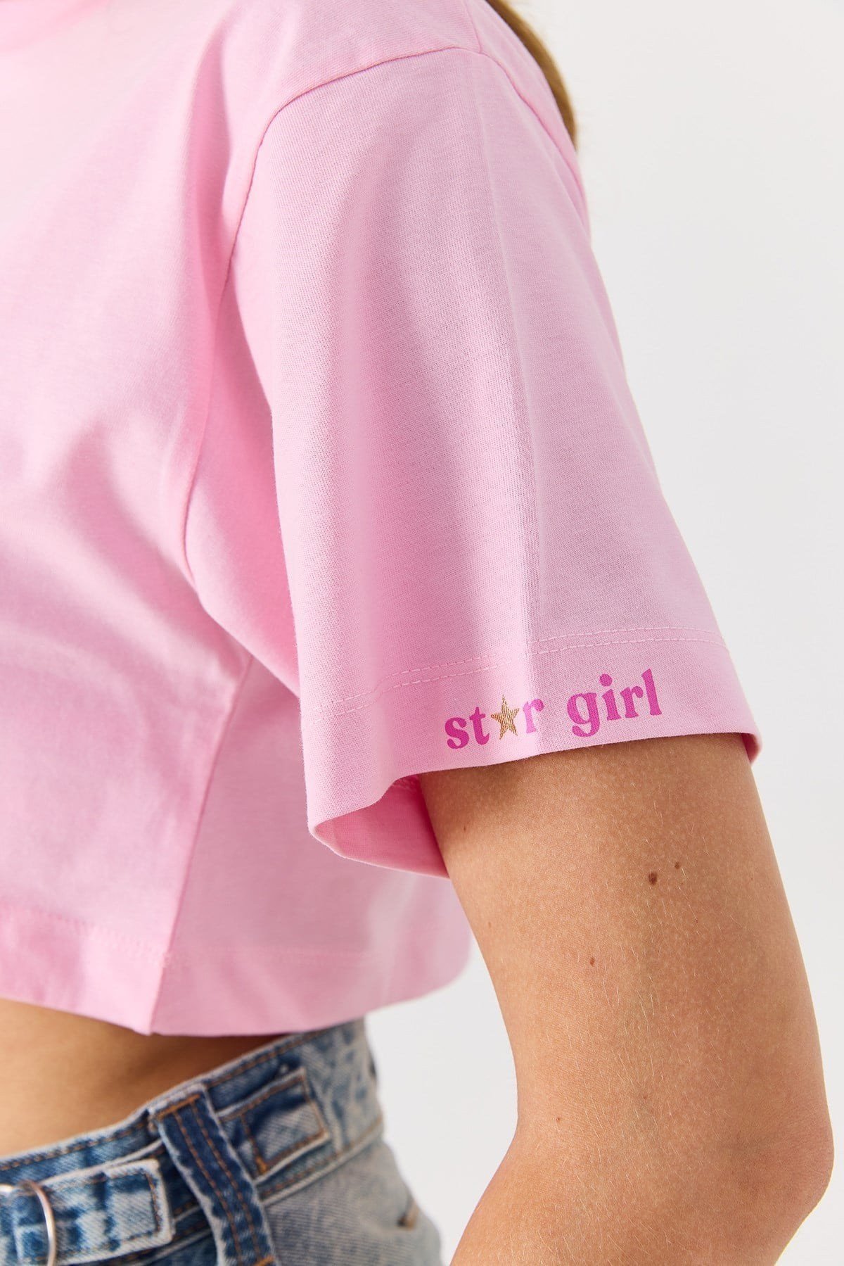 Pembe Bisiklet Yaka Crop Bluz