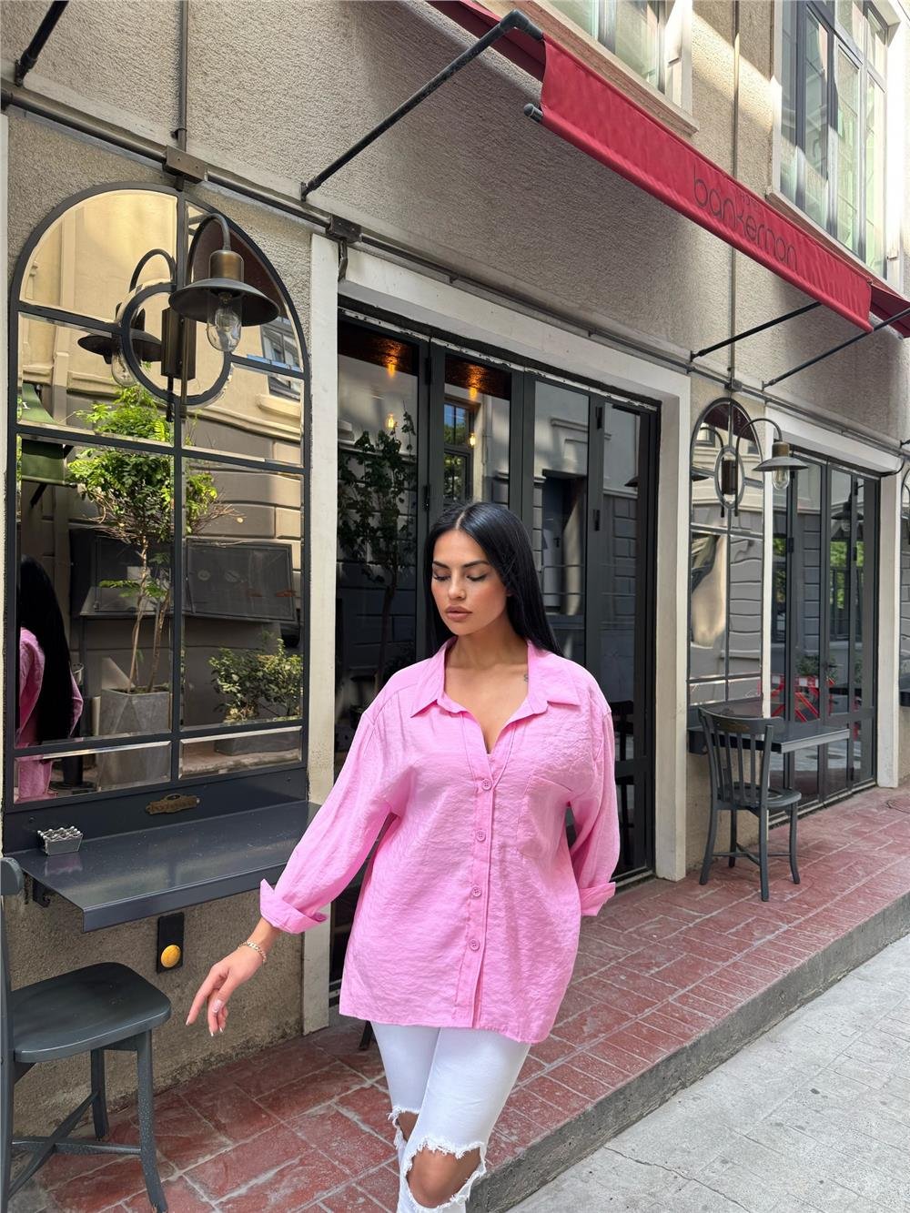 Pembe Cepli Pamuk Polyester Gömlek