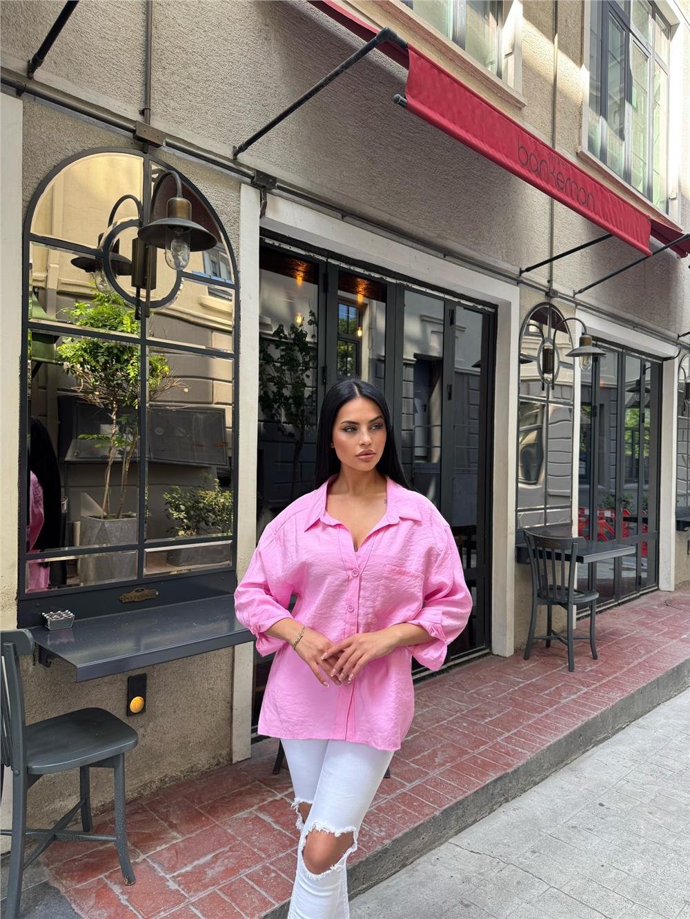 Pembe Cepli Pamuk Polyester Gömlek