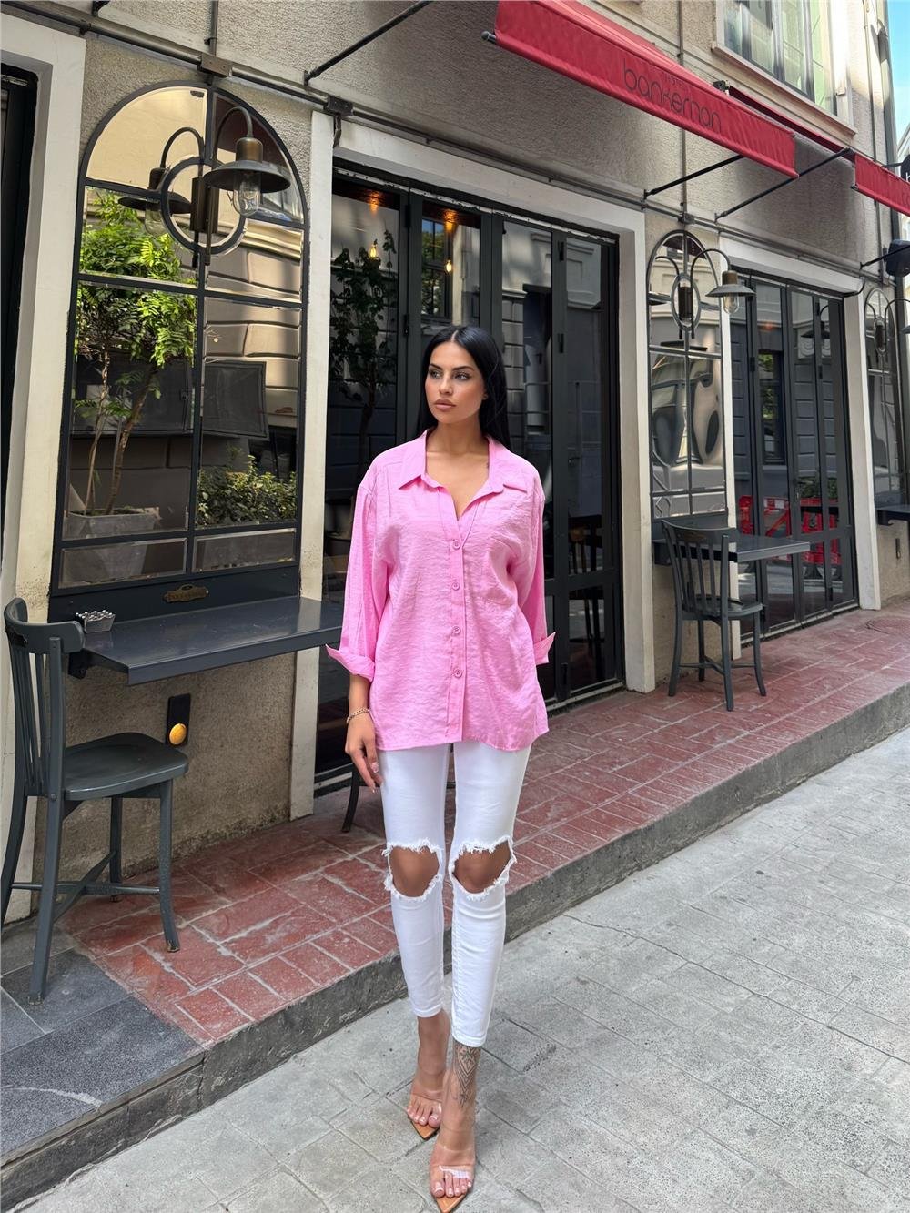 Pembe Cepli Pamuk Polyester Gömlek