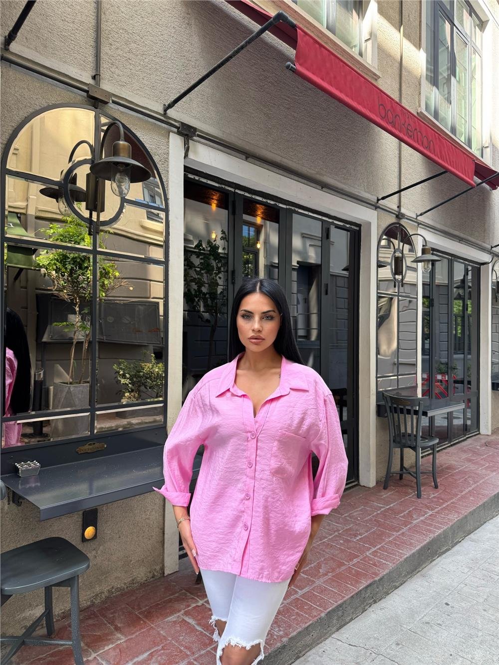 Pembe Cepli Pamuk Polyester Gömlek