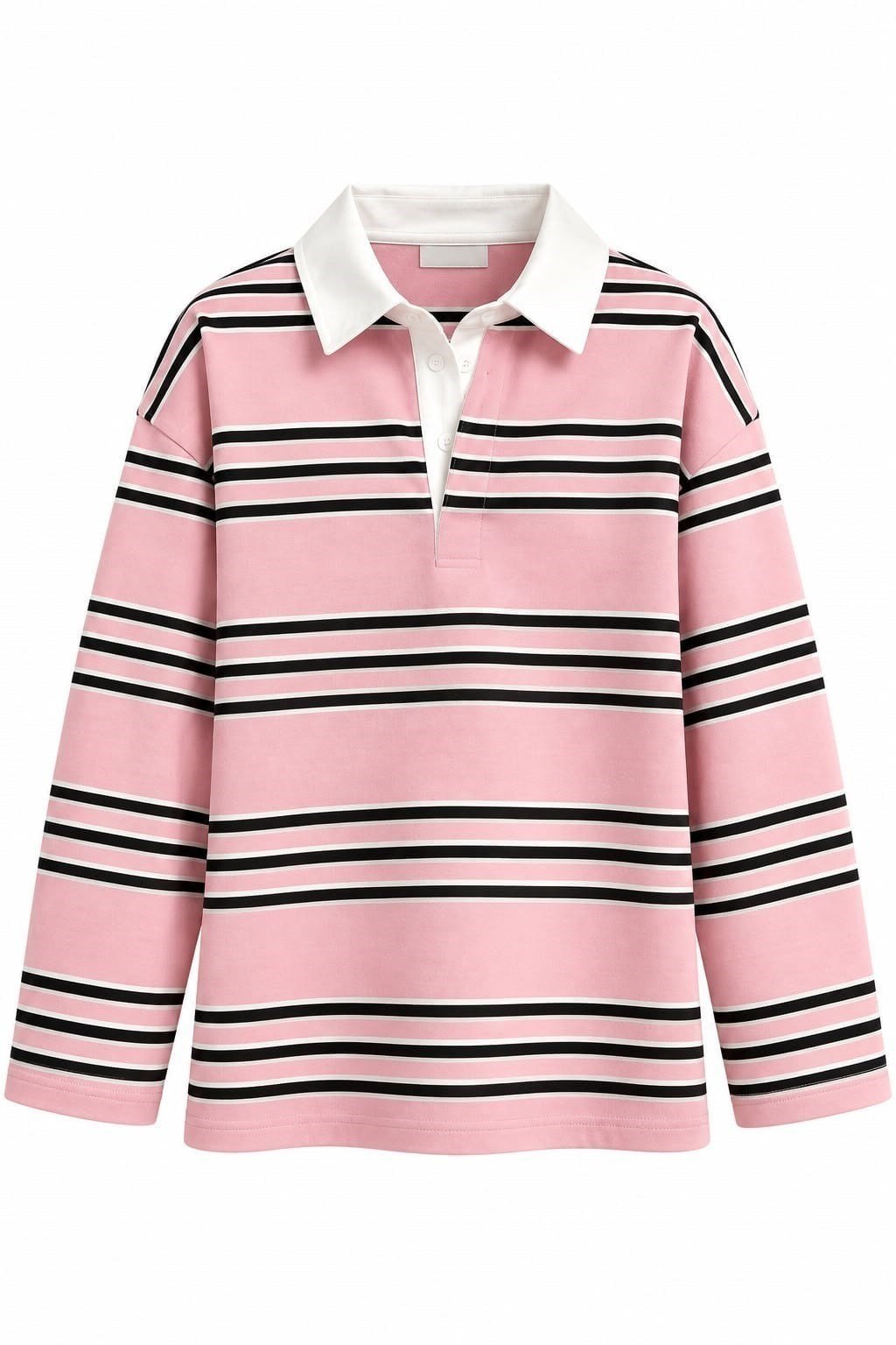 Pembe Çizgili Polo Yaka Sweatshirt