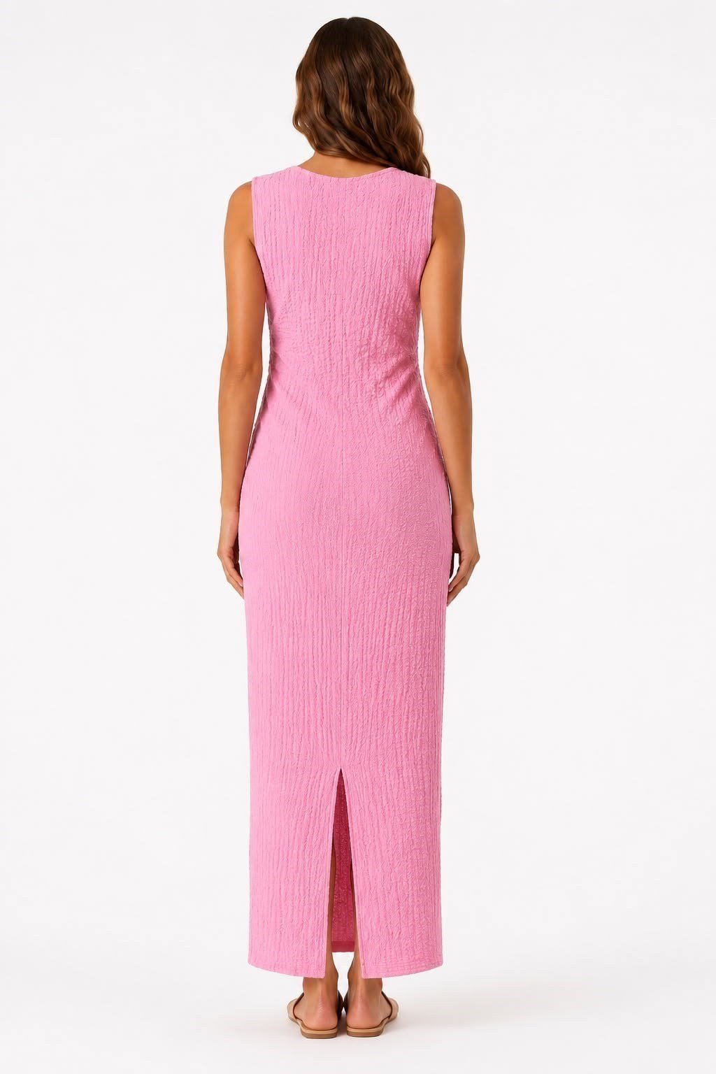 Pembe Drapeli Gofre Elbise