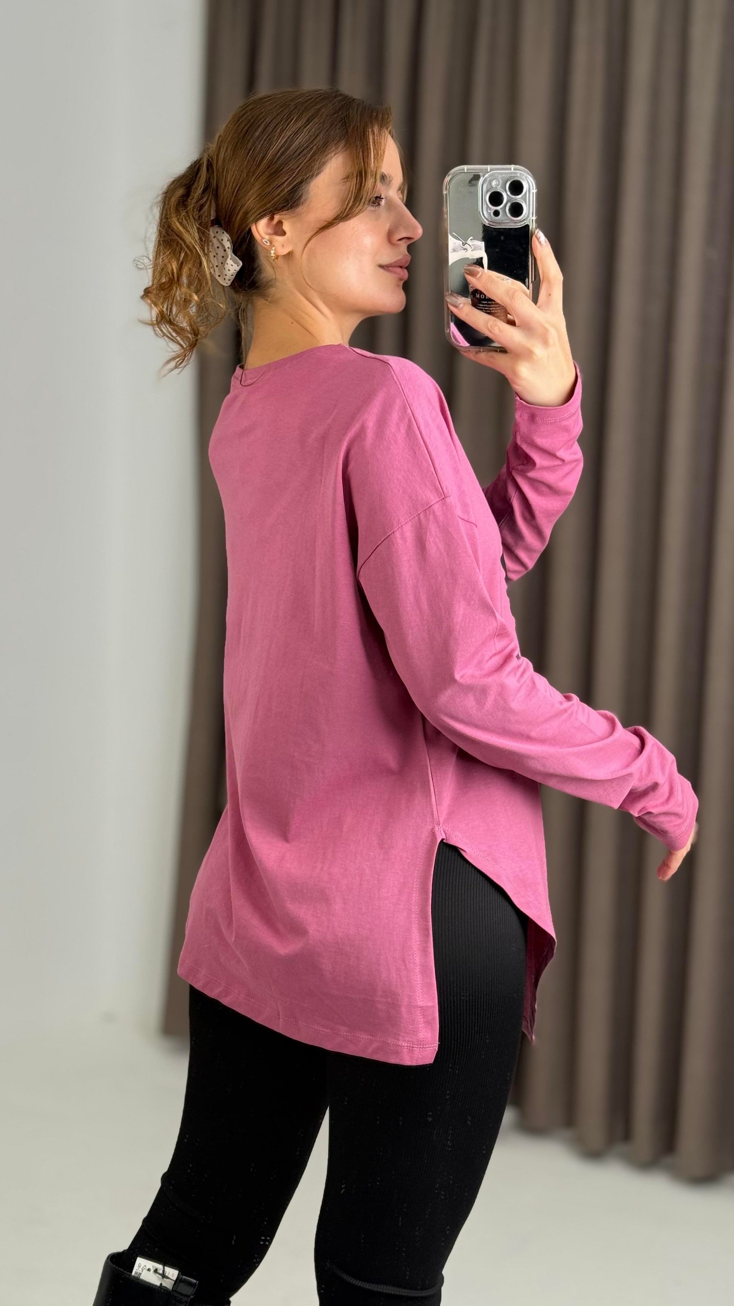 Pembe Figür Baskılı Oversize Tişört