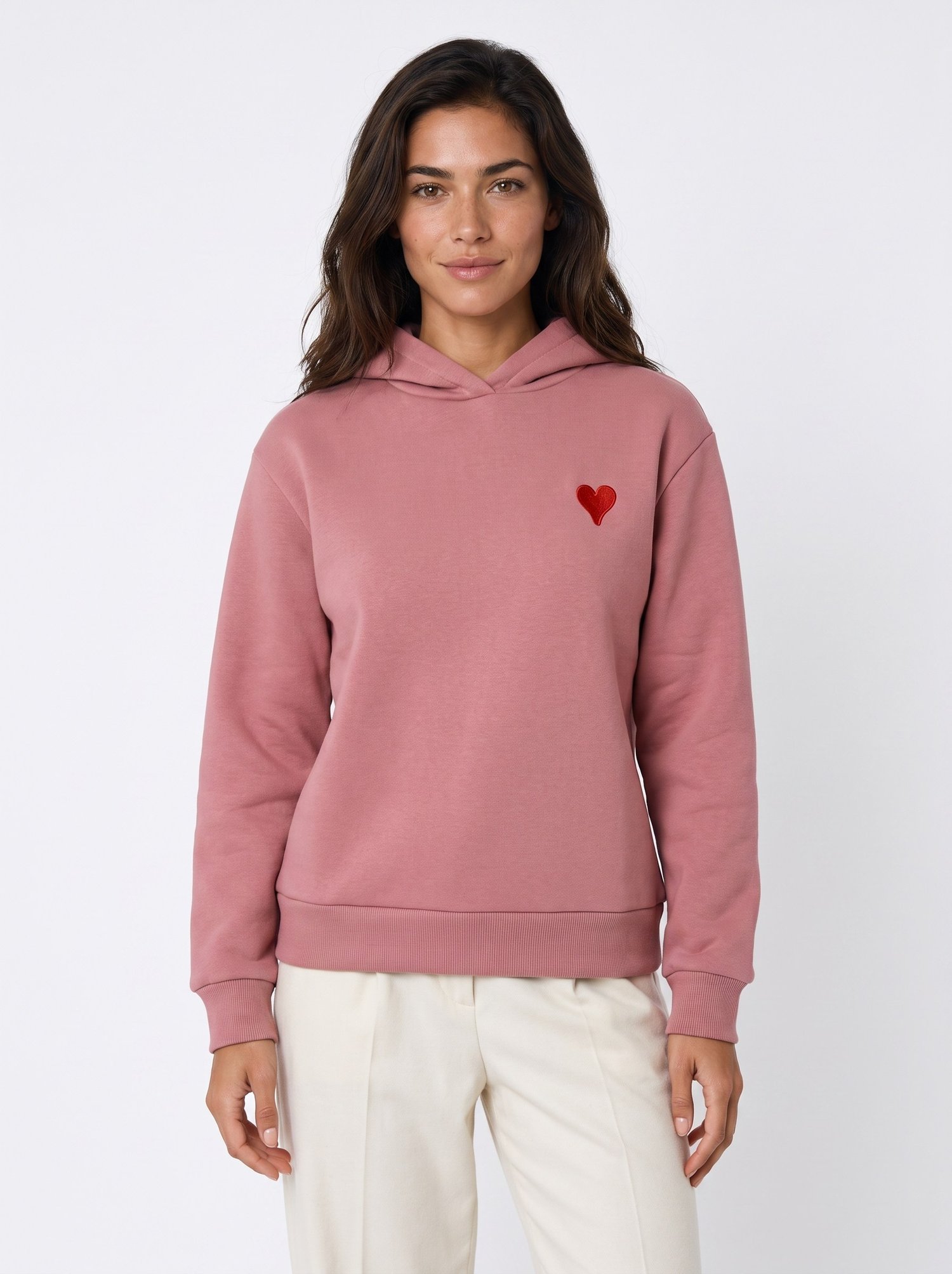 Pembe Kalp Nakışlı Kapüşonlu Sweatshirt