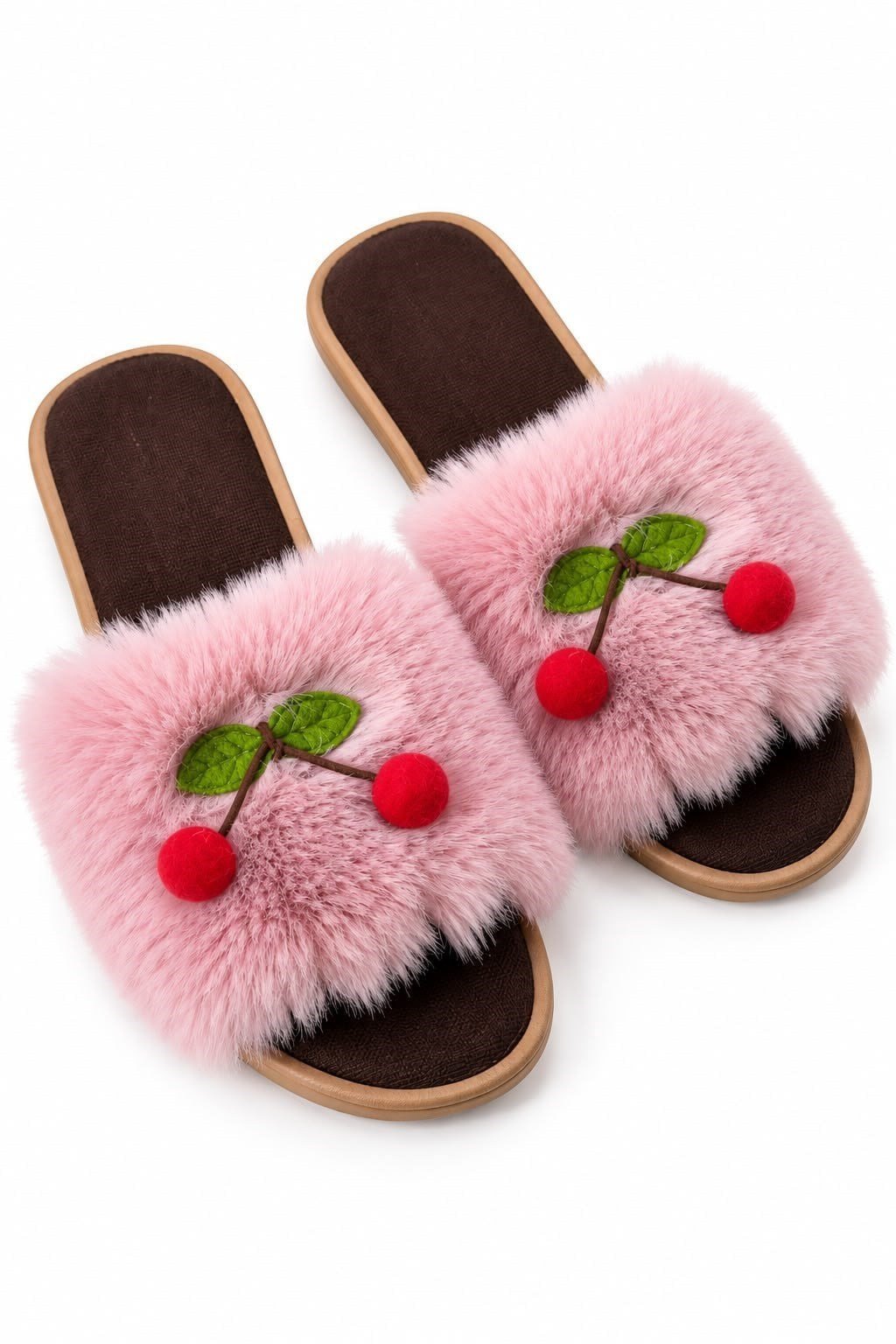 Pembe Kirazlı Peluş Ev Terliği