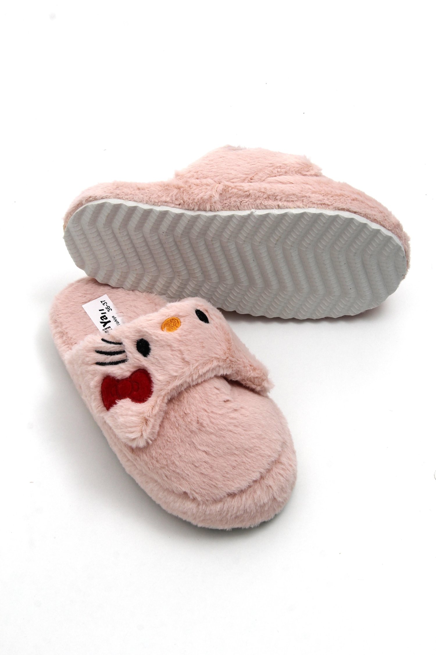 Pembe Kurdele Detaylı Peluş Terlik