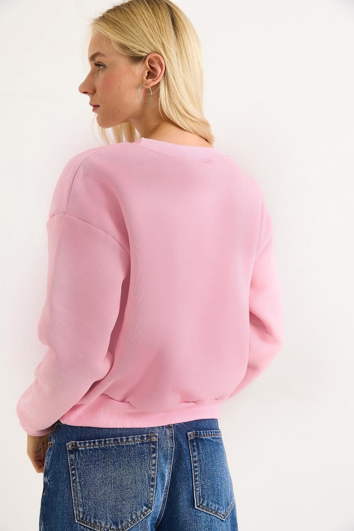 Pembe Limon Nakışlı Sweatshirt
