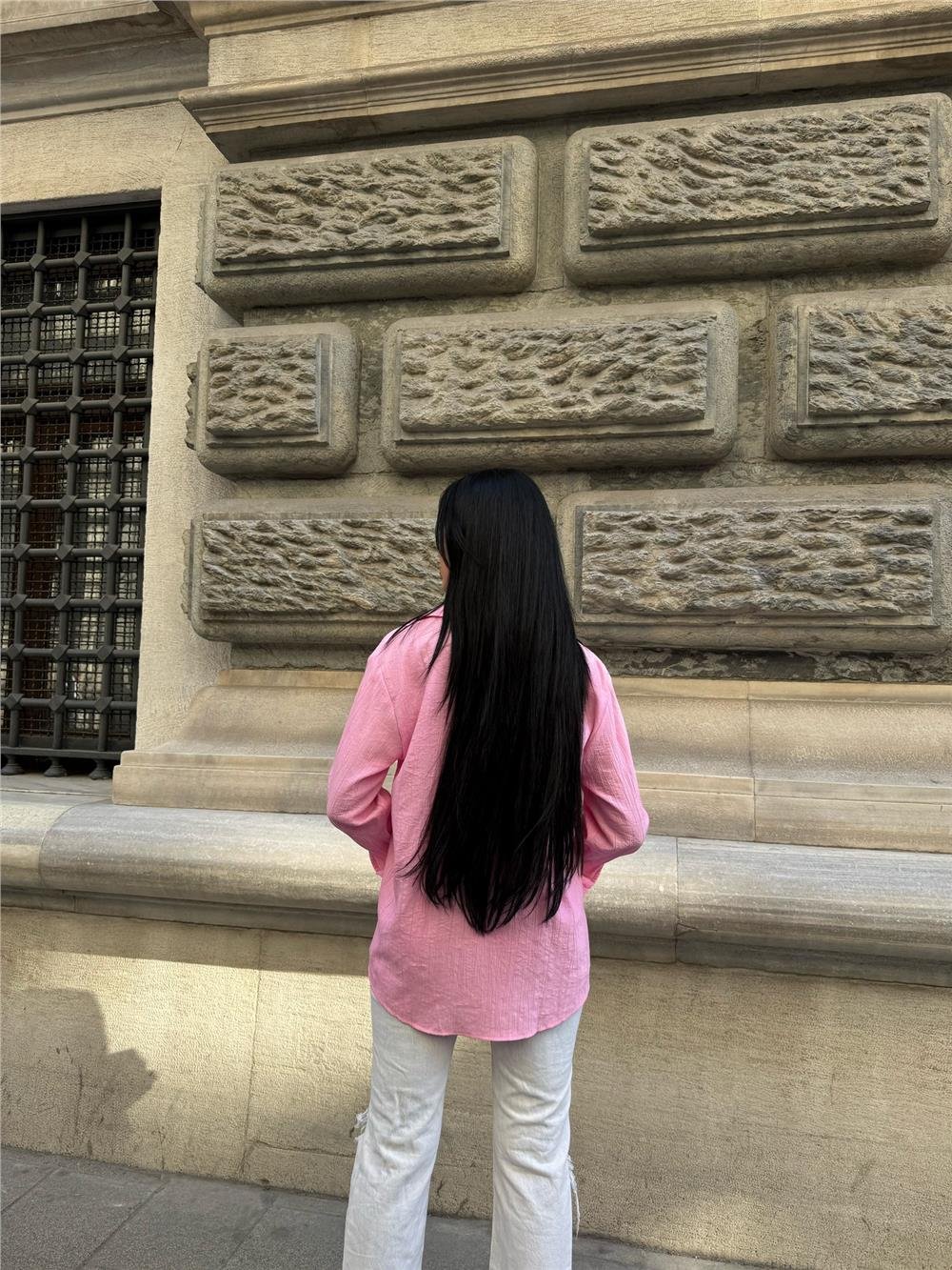 Pembe Oversize Kırışık %100 Polyester Gömlek