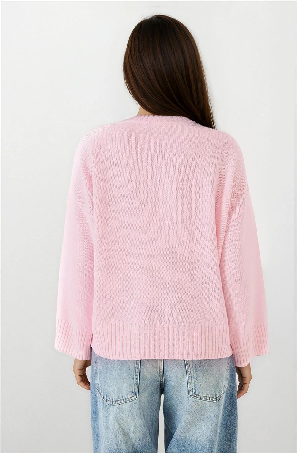Pembe Oversize Triko Kazak