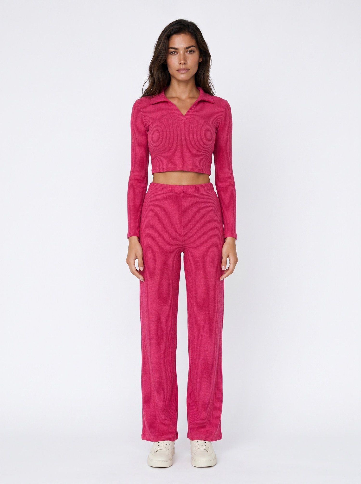 Pembe Polo Yaka Fitilli Takım