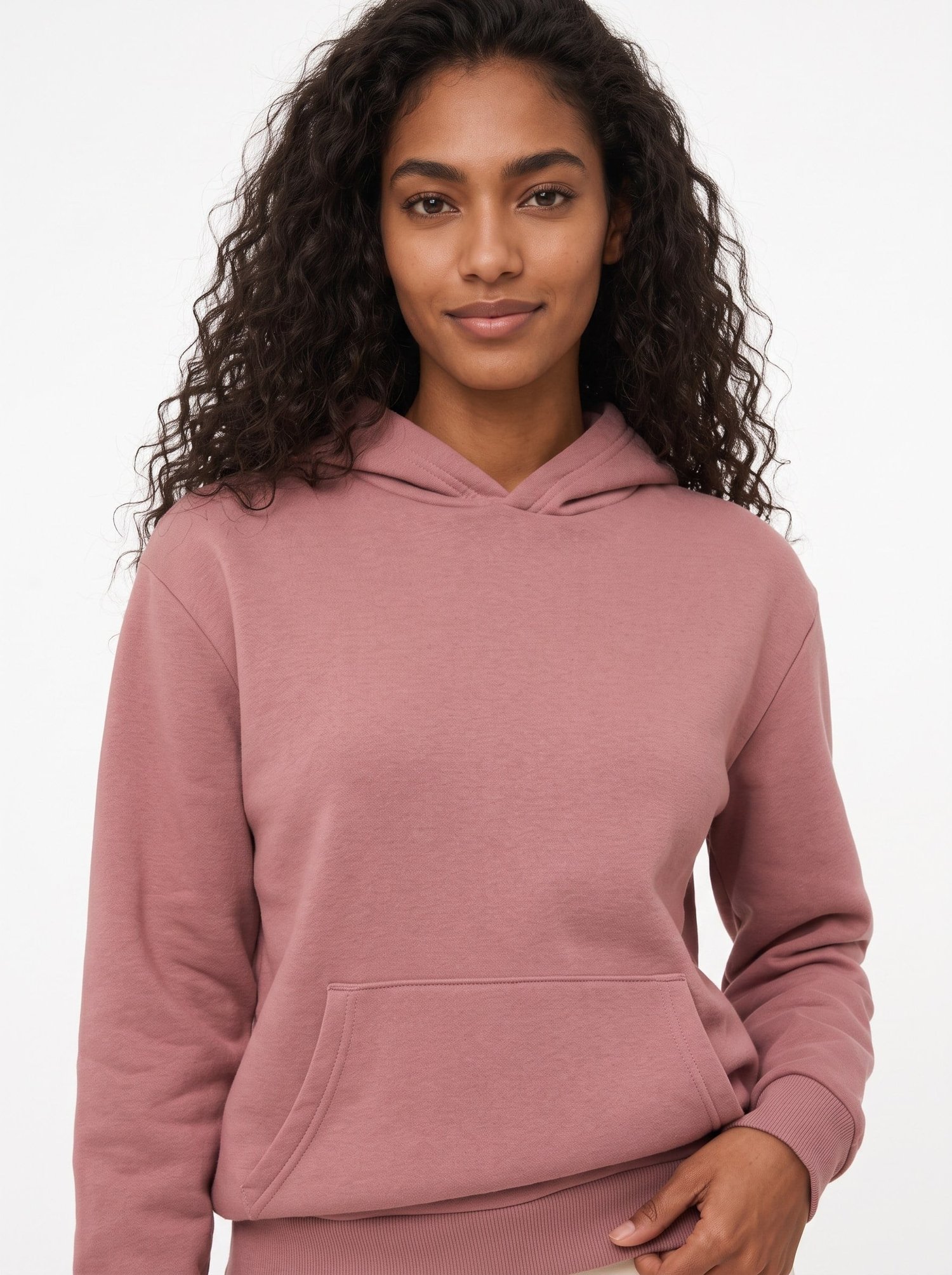 Pembe Şardonlu Kanguru Cepli Sweatshirt