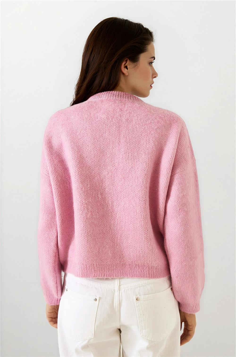 Pembe Taşlı Triko Hırka