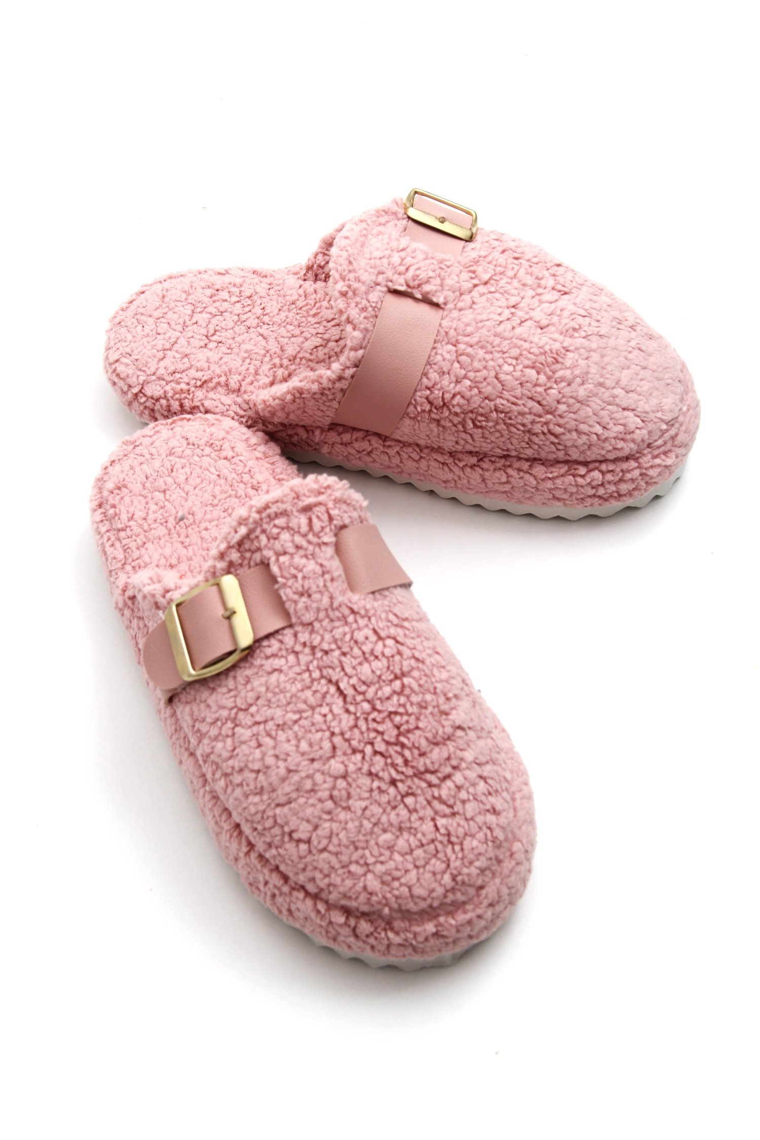 Pembe Tokalı Peluş Ev Terliği