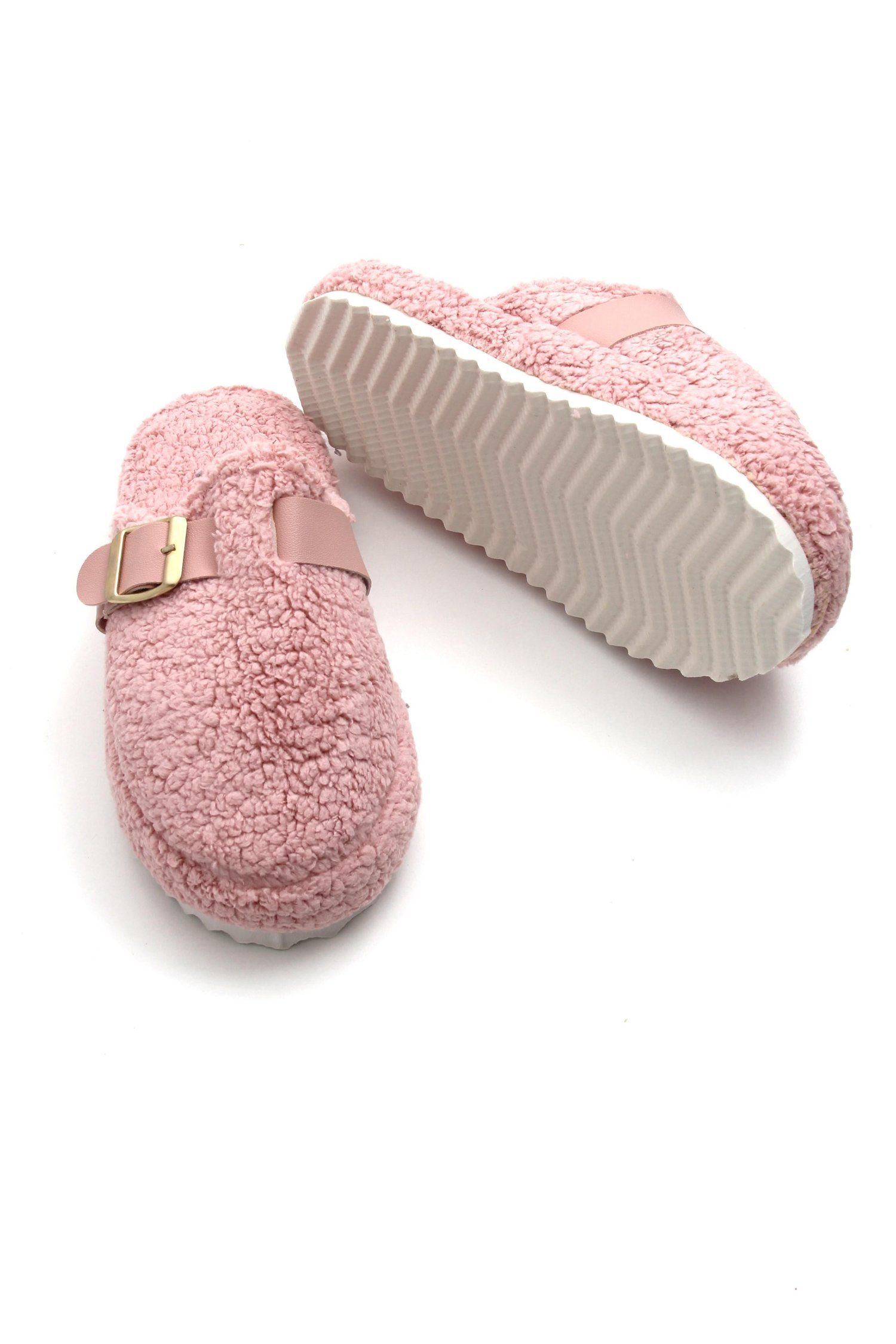 Pembe Tokalı Peluş Ev Terliği