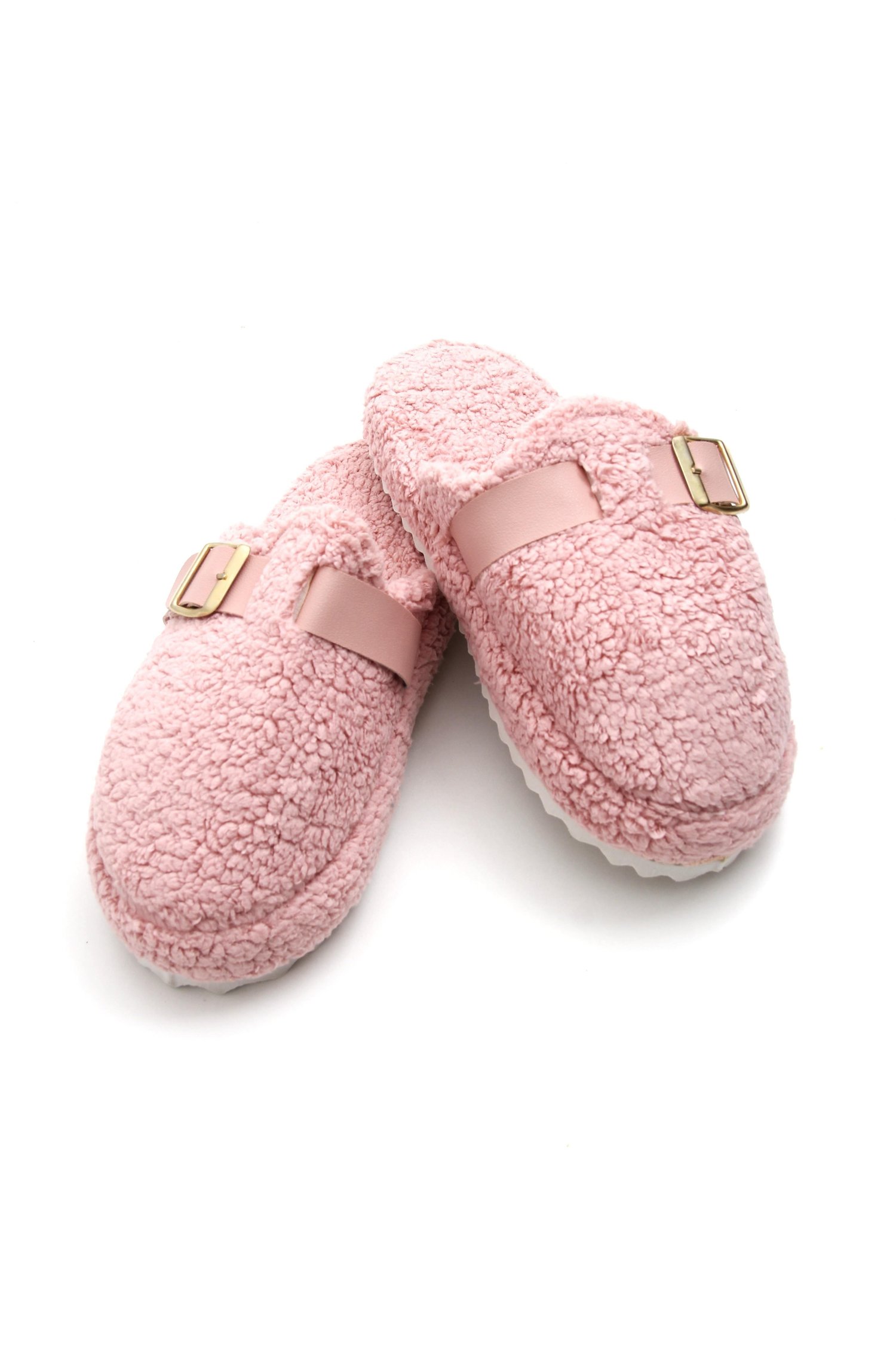 Pembe Tokalı Peluş Ev Terliği